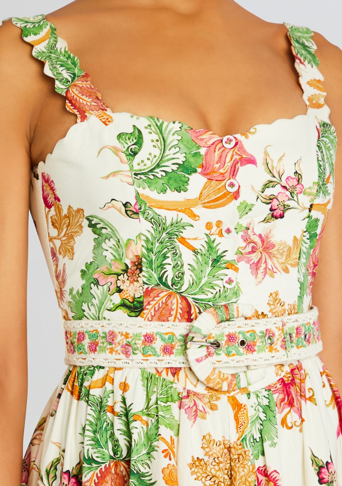 Pahi Short Dress With Belt by Hemant & Nandita in Off White Floral, product image 2