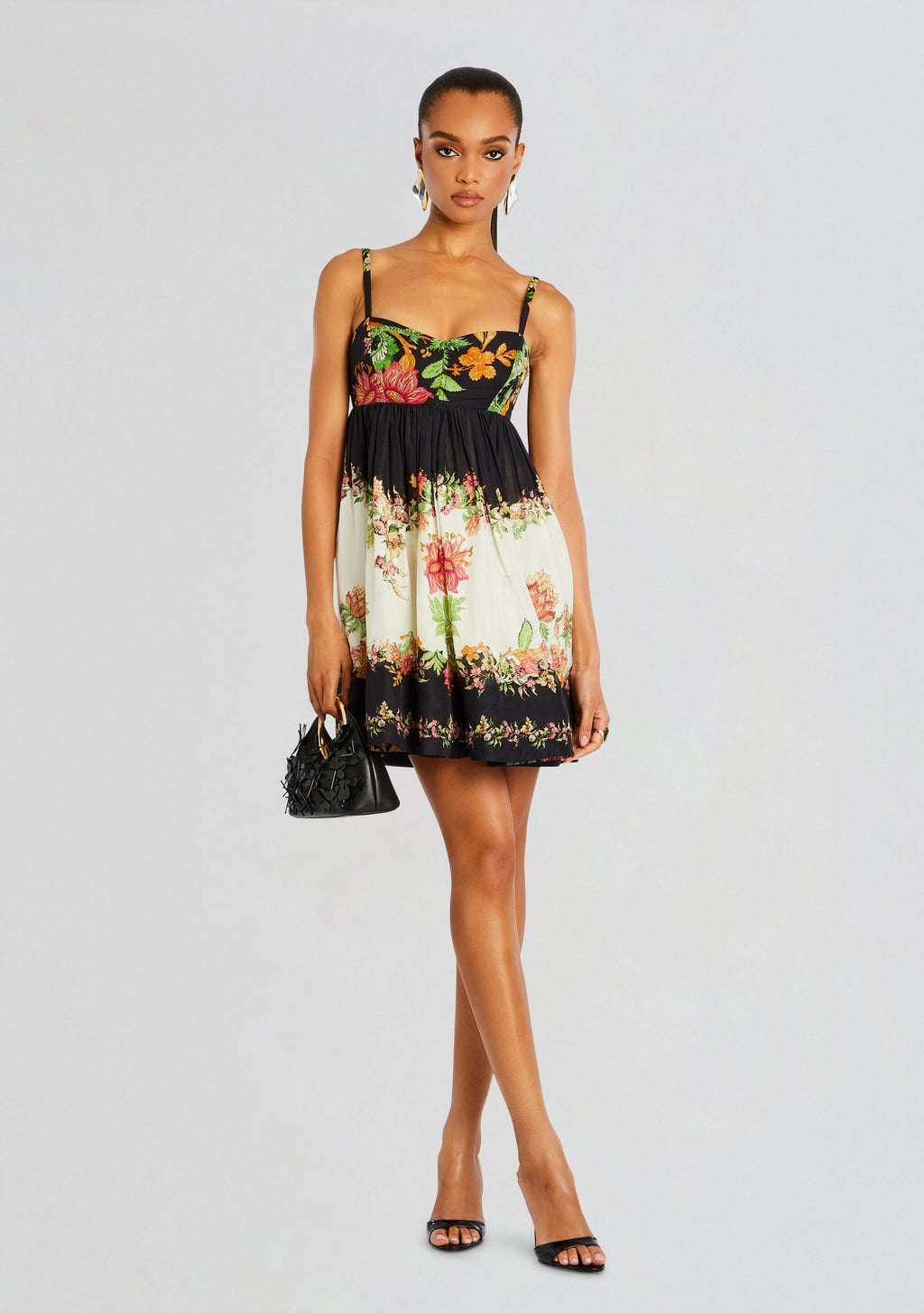 Pahi Short Dress by Hemant & Nandita in Black Off White Floral, product image 1