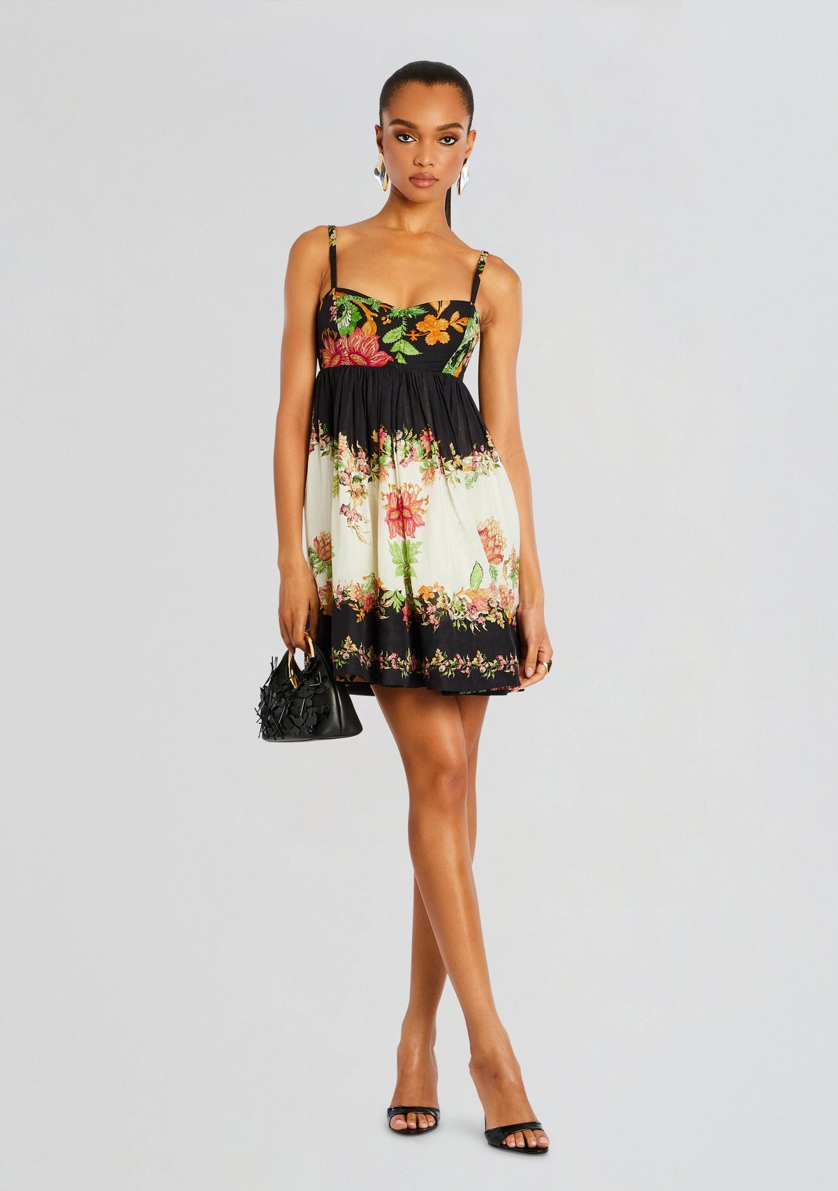 Pahi Short Dress by Hemant & Nandita in Black Off White Floral, product image 1