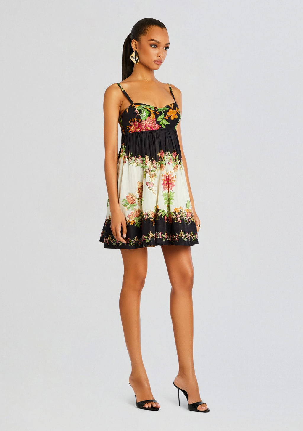 Pahi Short Dress by Hemant & Nandita in Black Off White Floral, product image 3