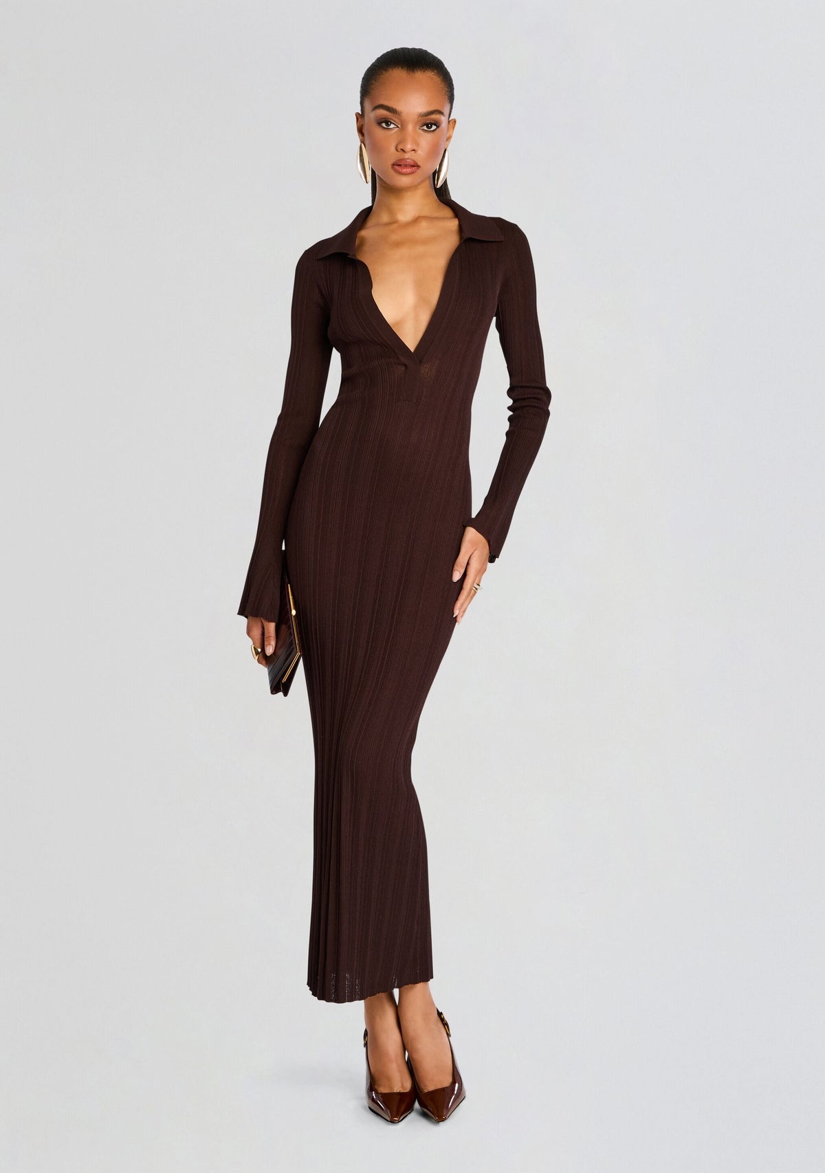 Azula Rib Knit Maxi Dress by SEROYA in Ash Brown, product image 1