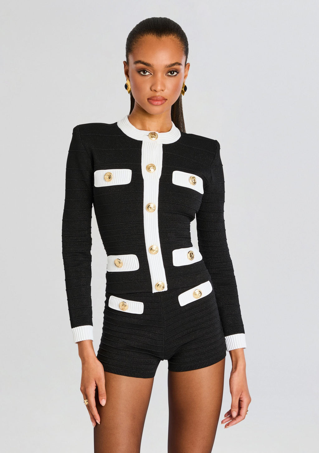 Calla Bandage Knit Top by retrofête in Black/Cream, product image 1