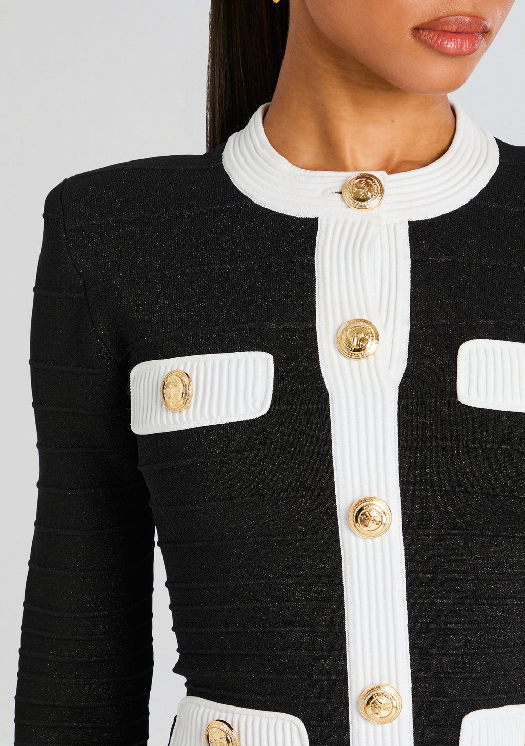 Calla Bandage Knit Top by retrofête in Black/Cream, product image 2