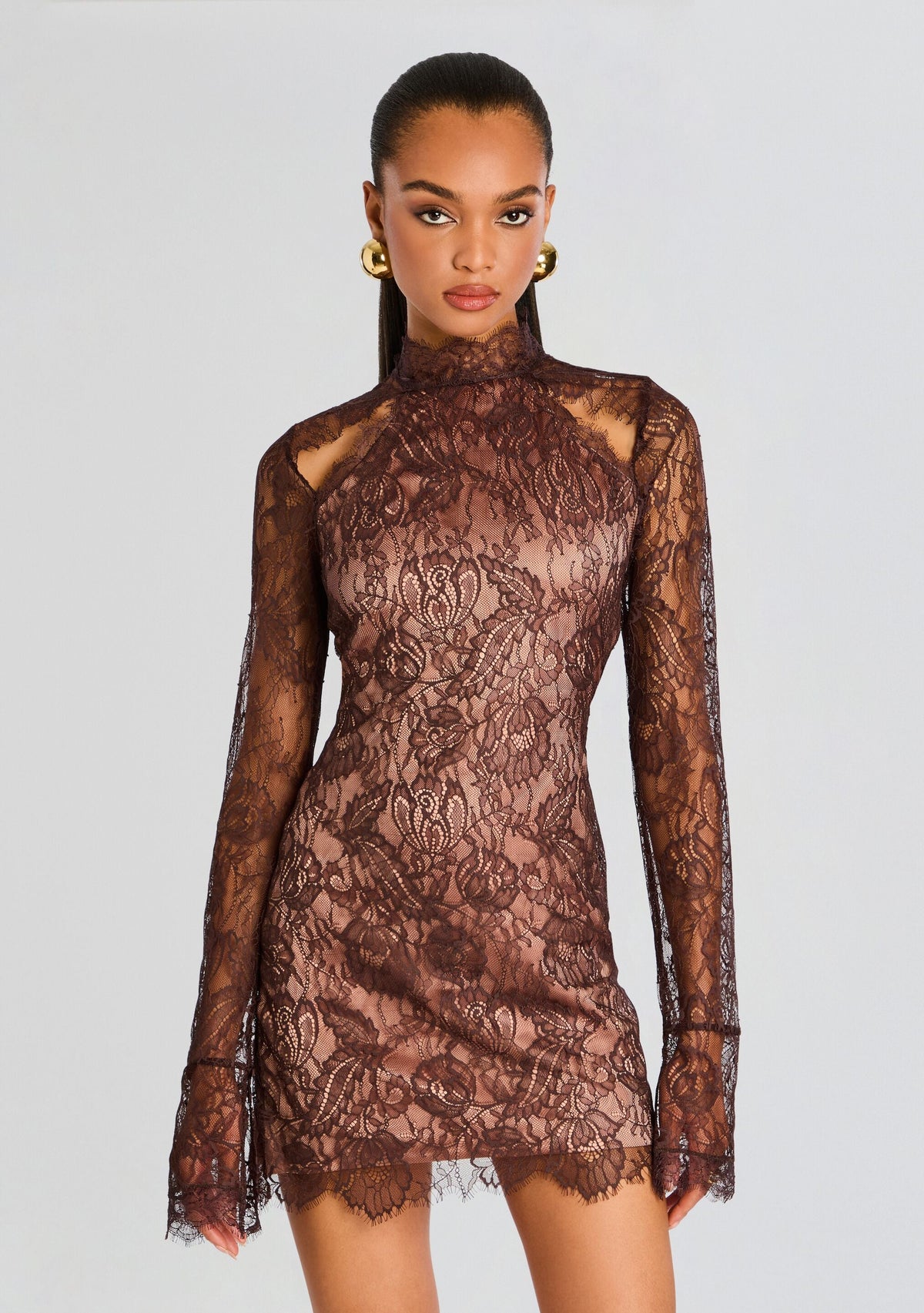 Gilana Lace Dress by retrofête in Dark Chocolate, product image 6