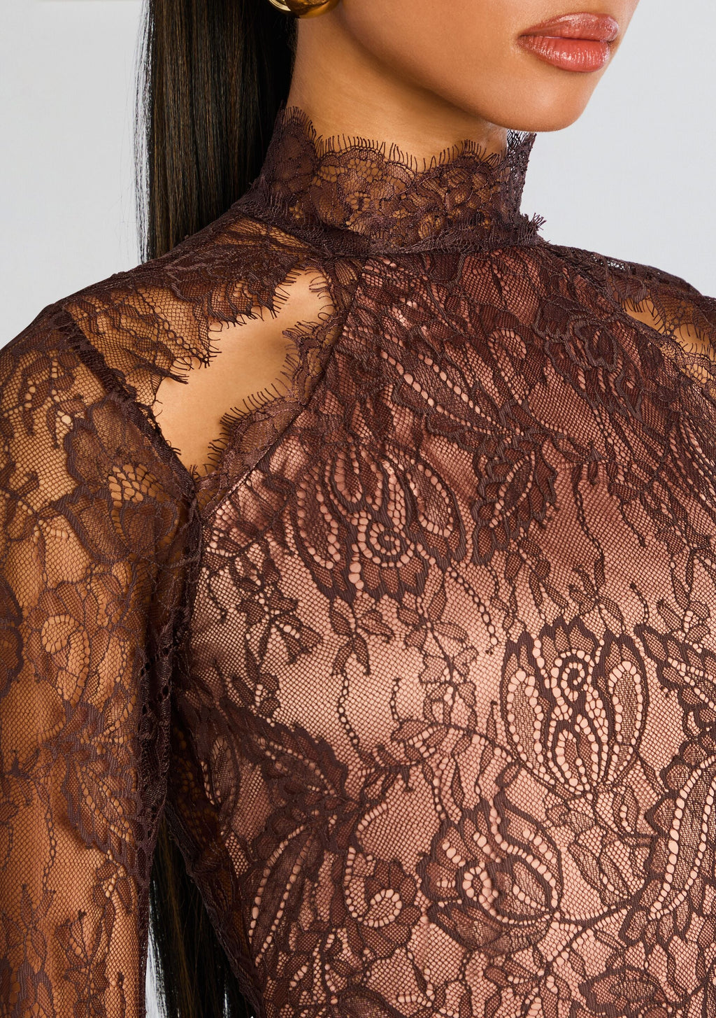 Gilana Lace Dress by retrofête in Dark Chocolate, product image 3