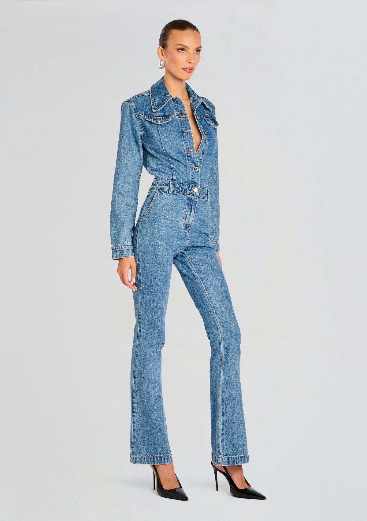 Mabel Fitted Mid Rise Jumpsuit by SEROYA in River, product image 3