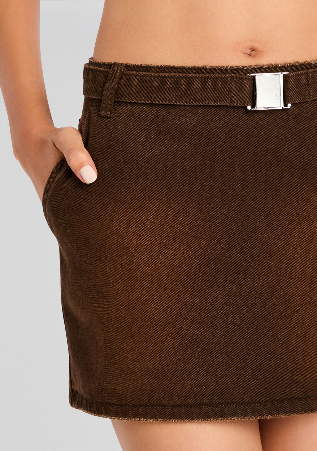 Marquise Mid Rise Mini Skirt by SEROYA in Vintage Brown, product image 2