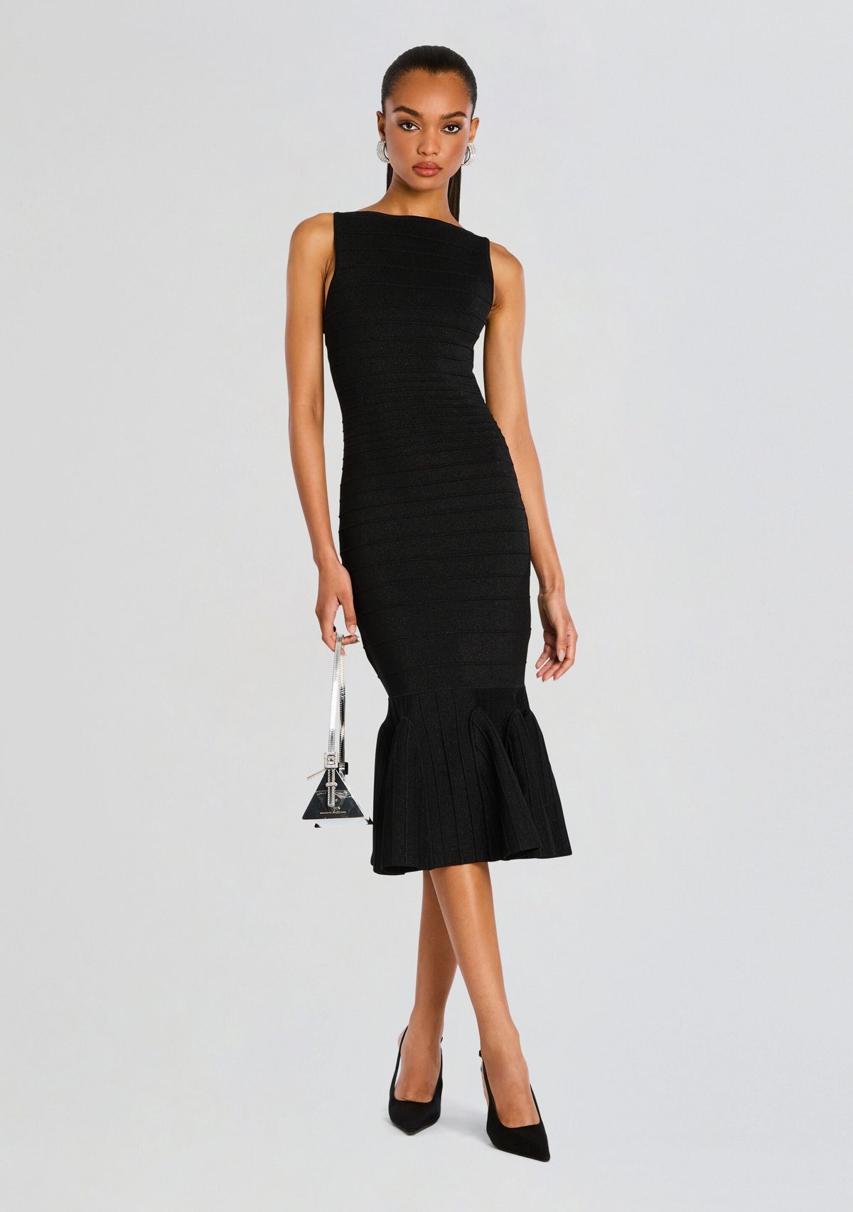 Marta Metallic Bandage Knit Dress by retrofête in Metallic Black, product image 5
