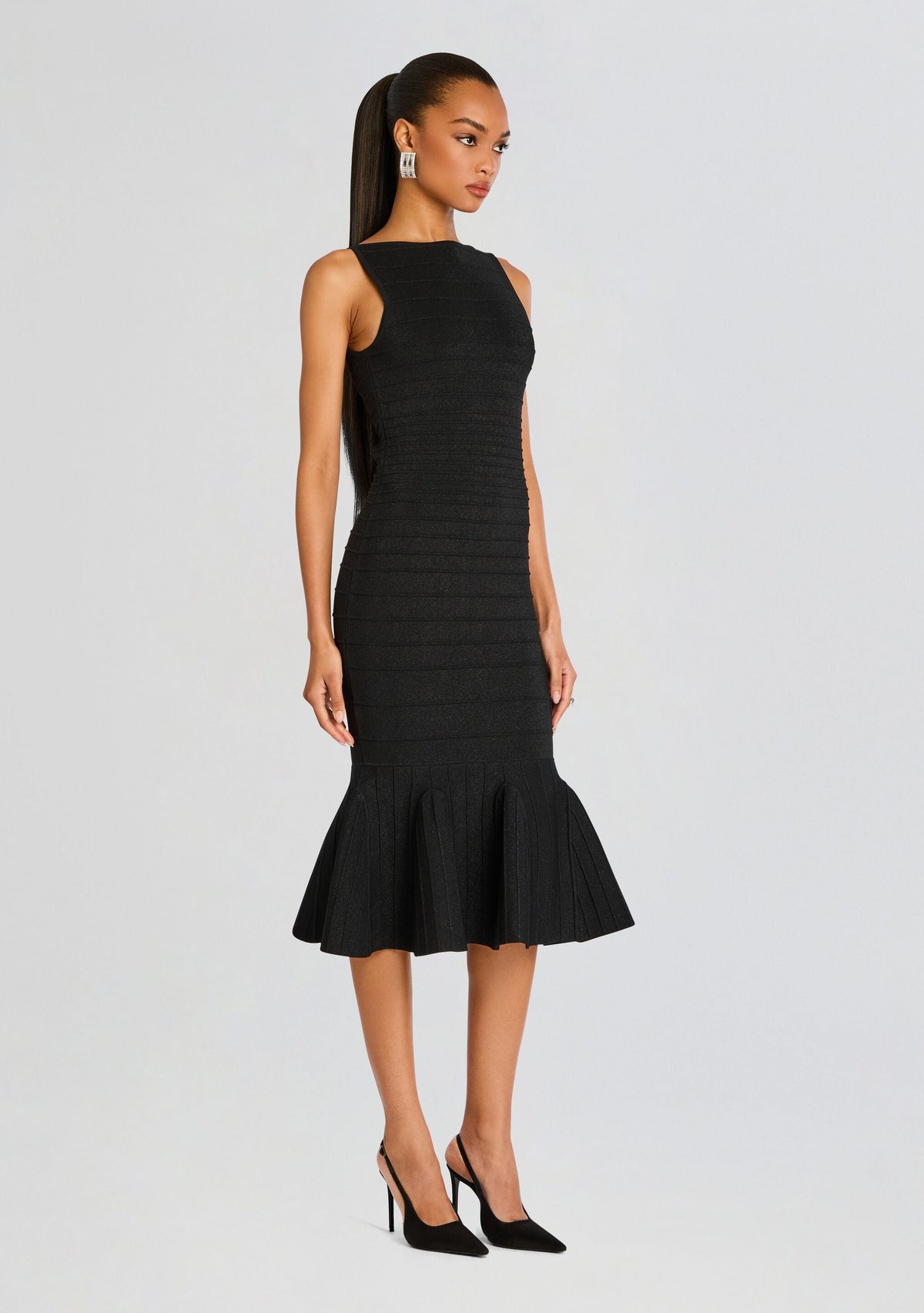 Marta Metallic Bandage Knit Dress by retrofête in Metallic Black, product image 3