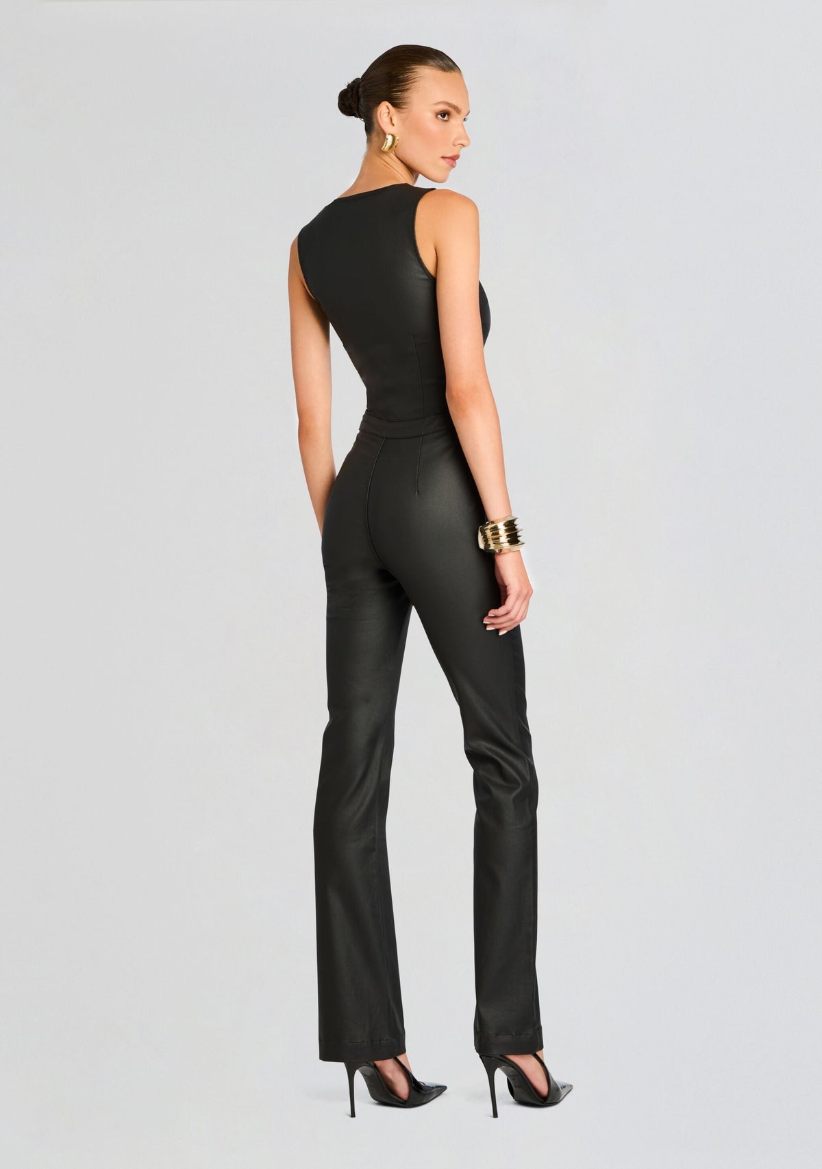Mckinnon Coated Denim Jumpsuit by retrofête in Coated Black, product image 5