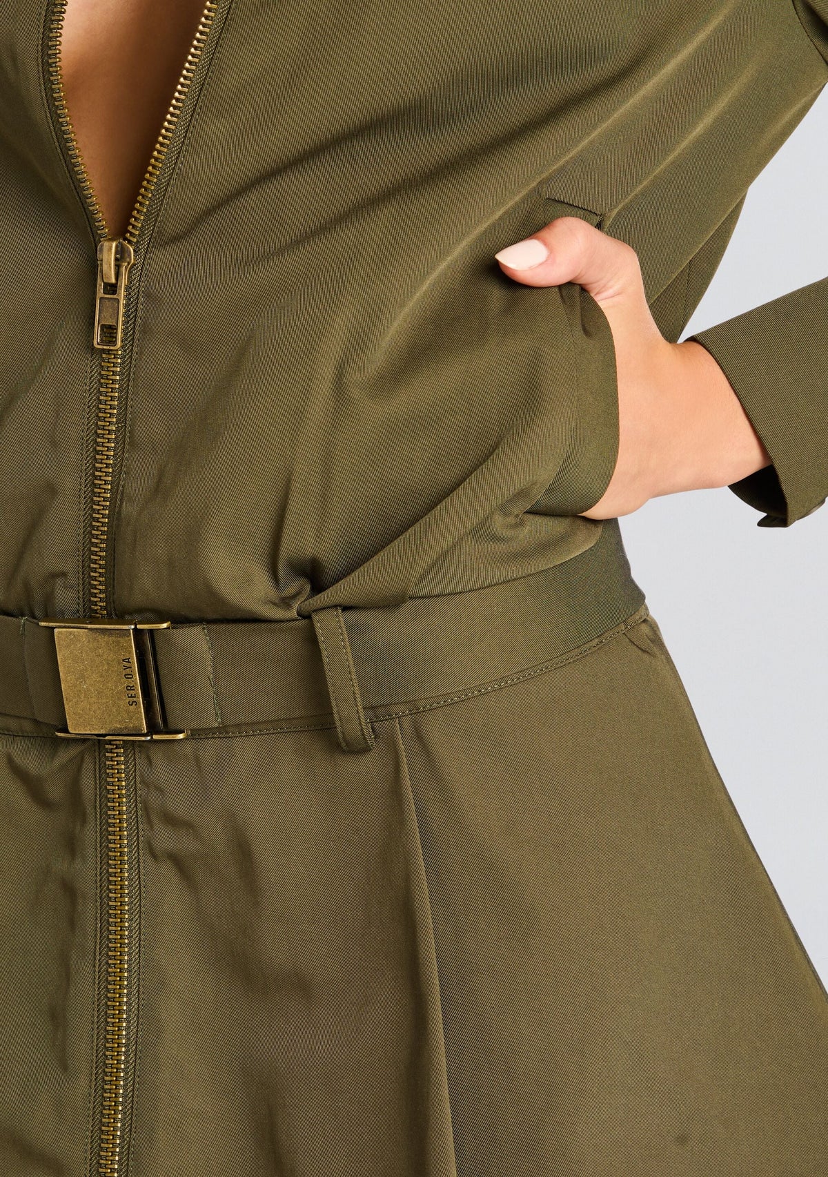 Sanders Twill Bomber Jacket Dress by SEROYA in Hunter Green, product image 2