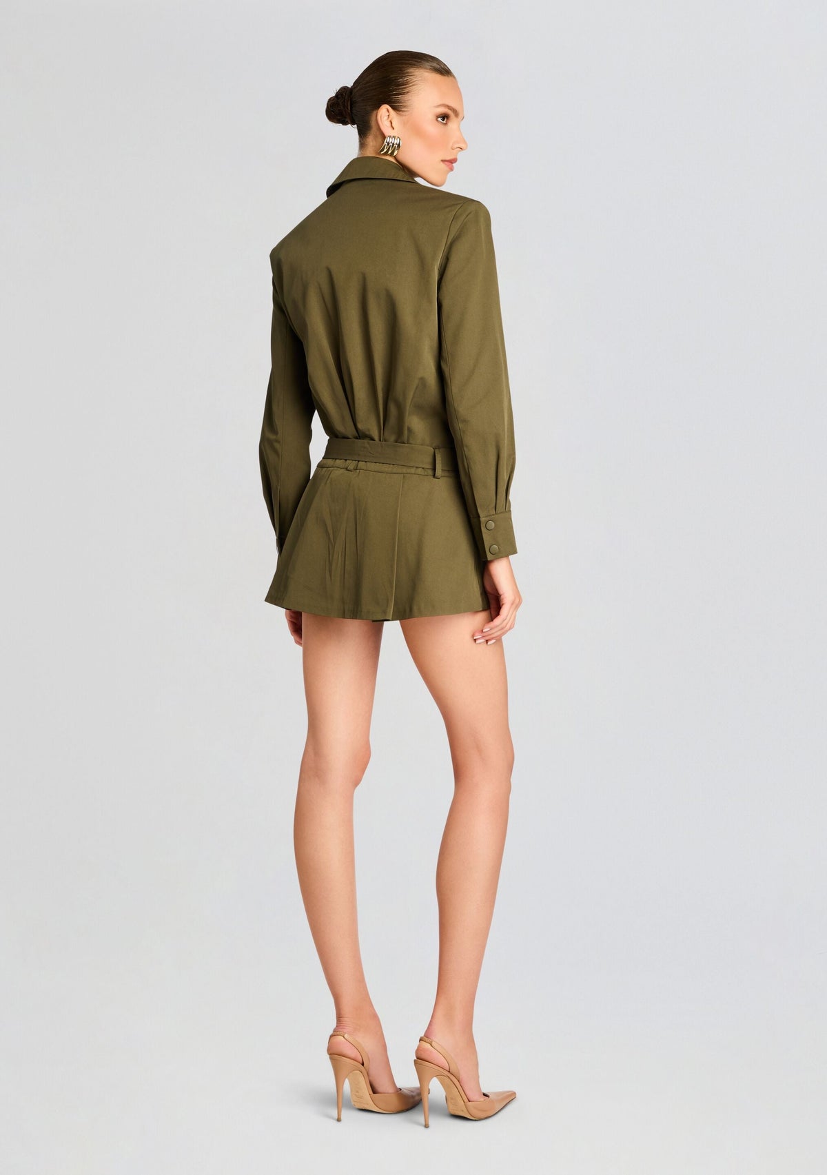 Sanders Twill Bomber Jacket Dress by SEROYA in Hunter Green, product image 4