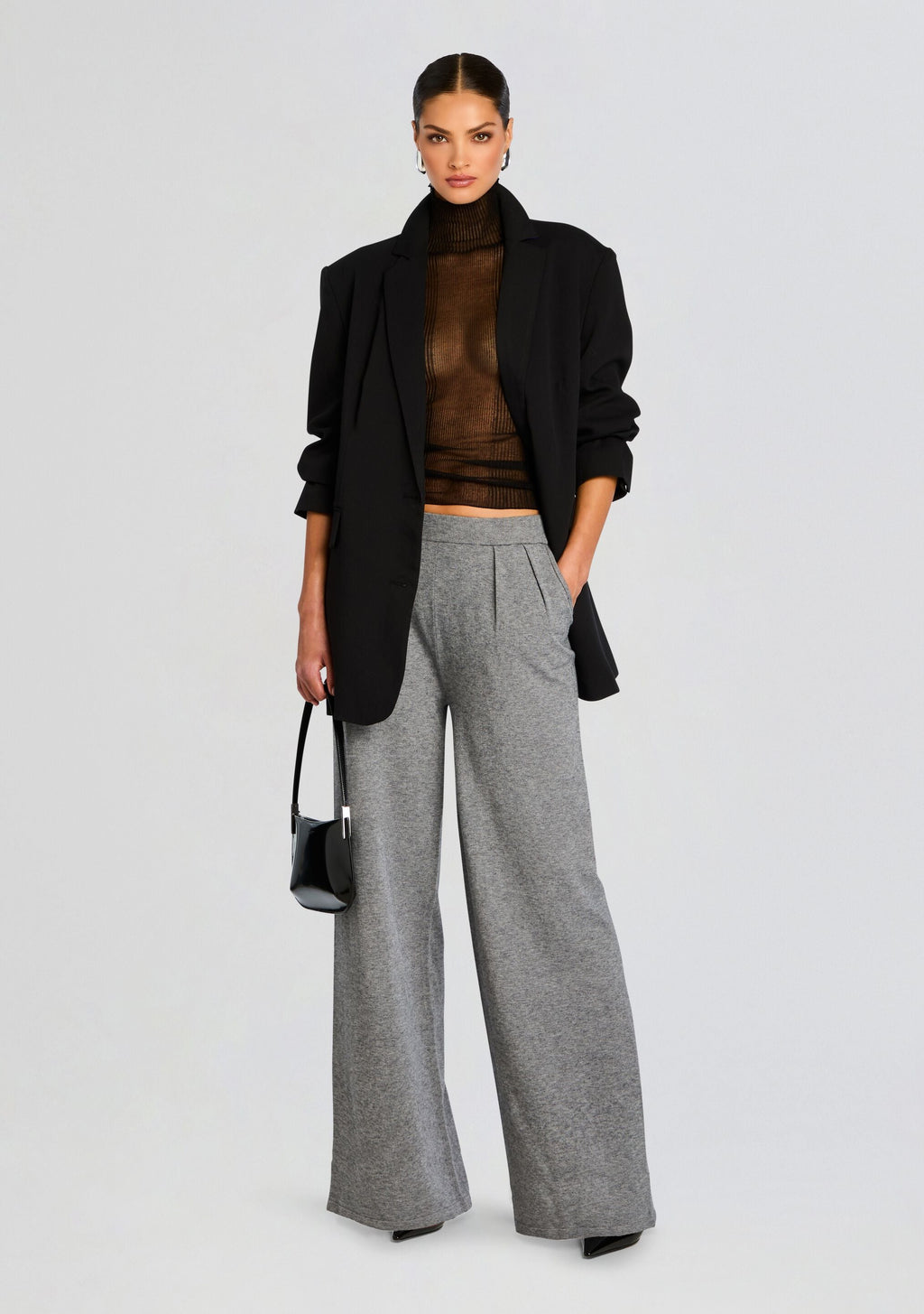 Alya Knit Pleated Trousers by SEROYA in Heathered Grey, product image 5