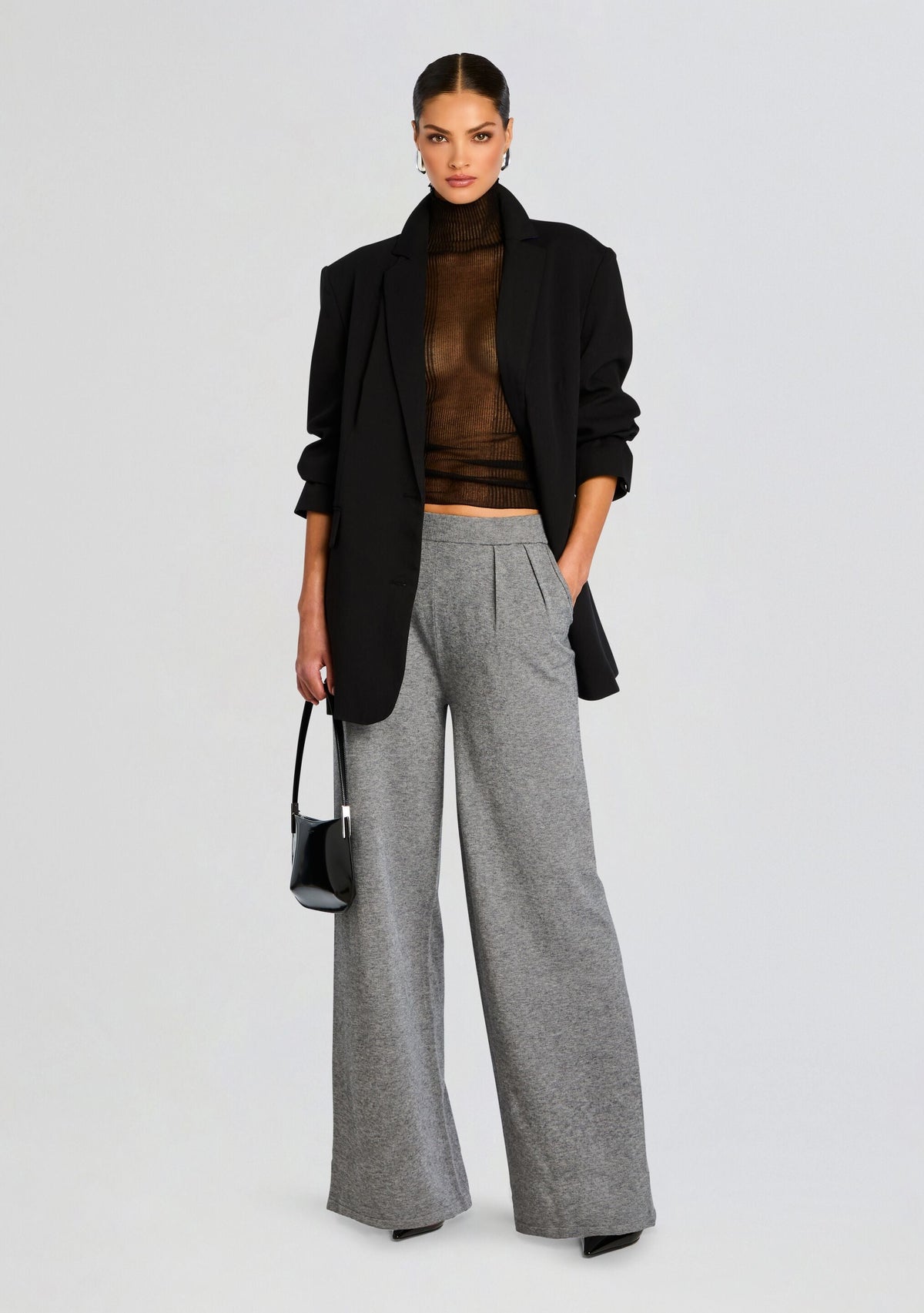 Alya Knit Pleated Trousers by SEROYA in Heathered Grey, product image 5
