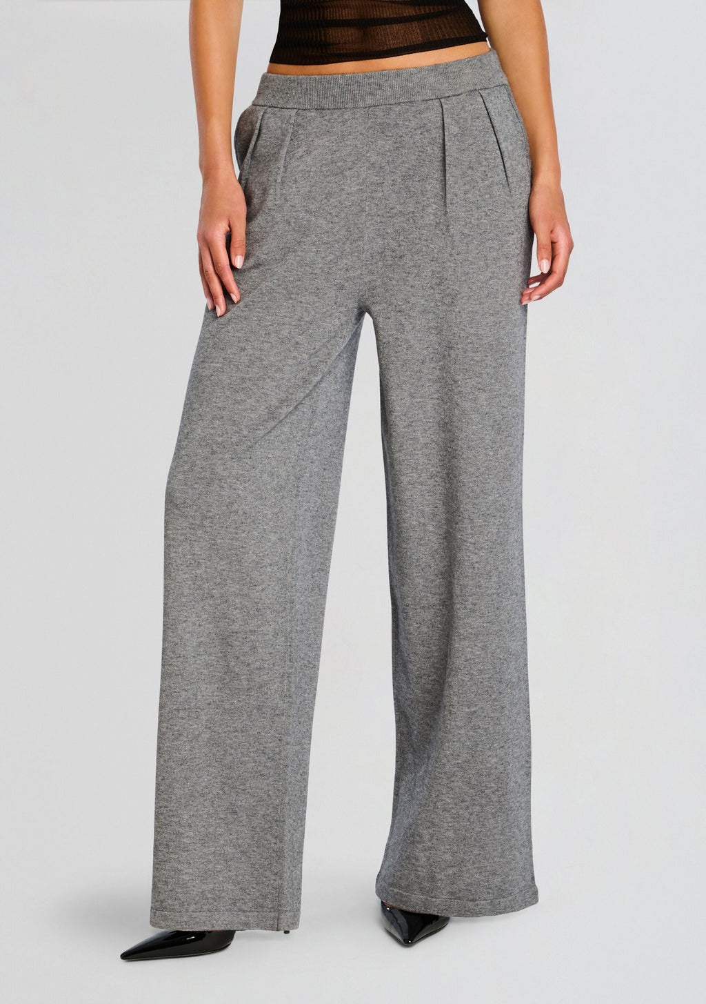 Alya Knit Pleated Trousers by SEROYA in Heathered Grey, product image 1