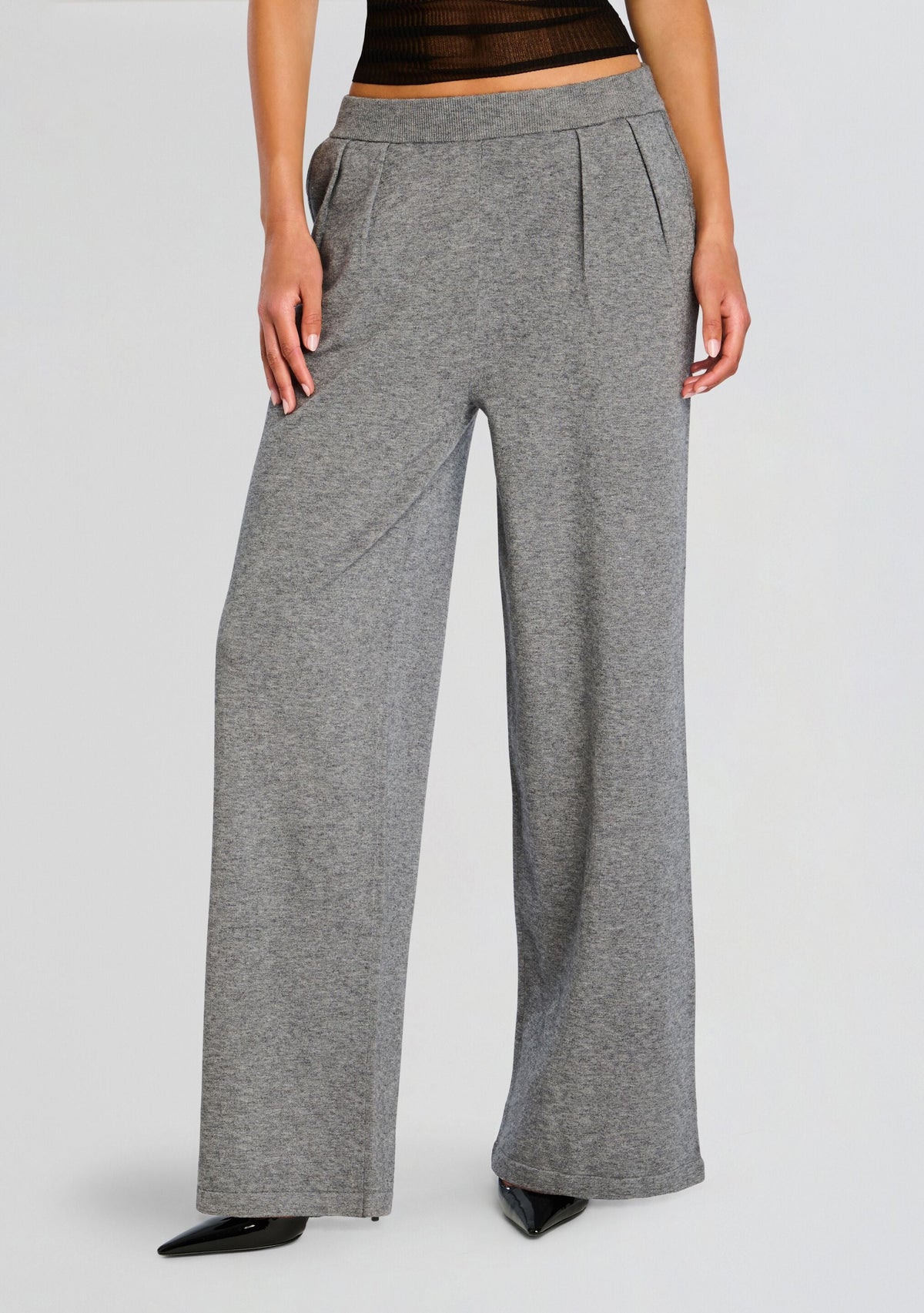Alya Knit Pleated Trousers by SEROYA in Heathered Grey, product image 1