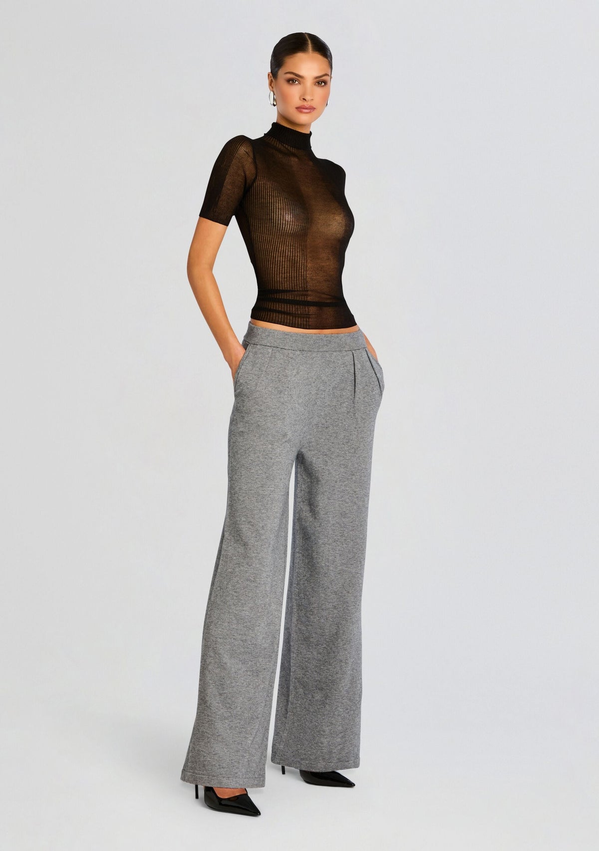 Alya Knit Pleated Trousers by SEROYA in Heathered Grey, product image 3