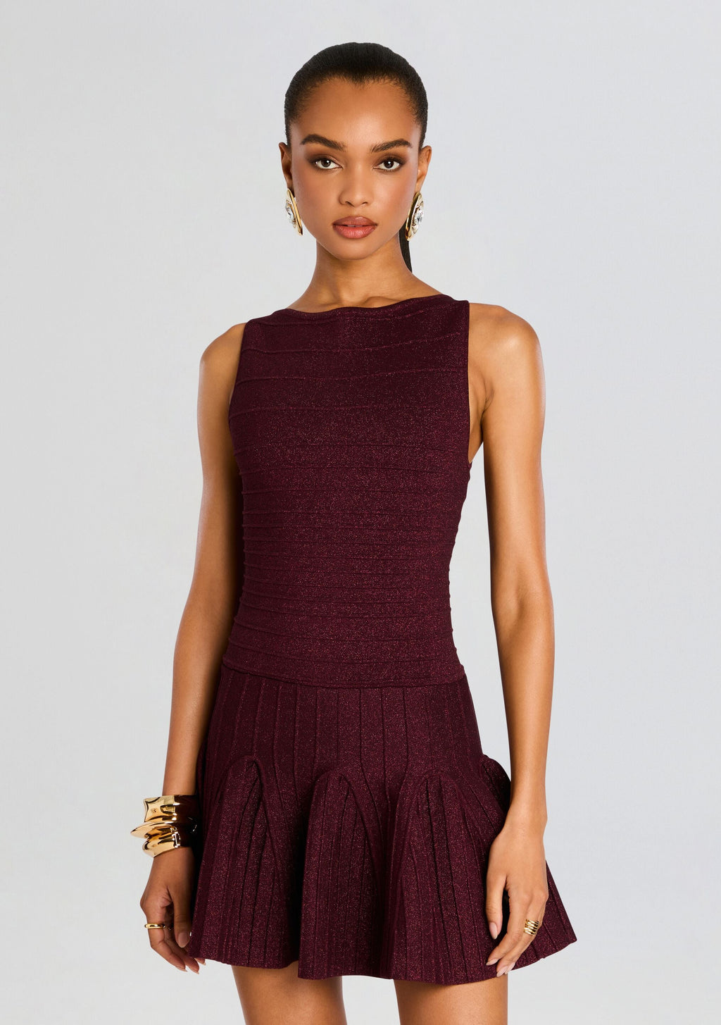 Audrina Metallic Knit Dress by retrofête in Metallic Port, product image 5