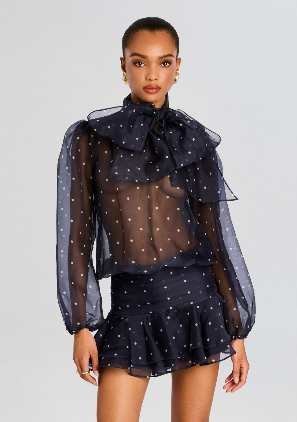 Beatrice Dress by retrofête in Navy Polka Dots, product image 6