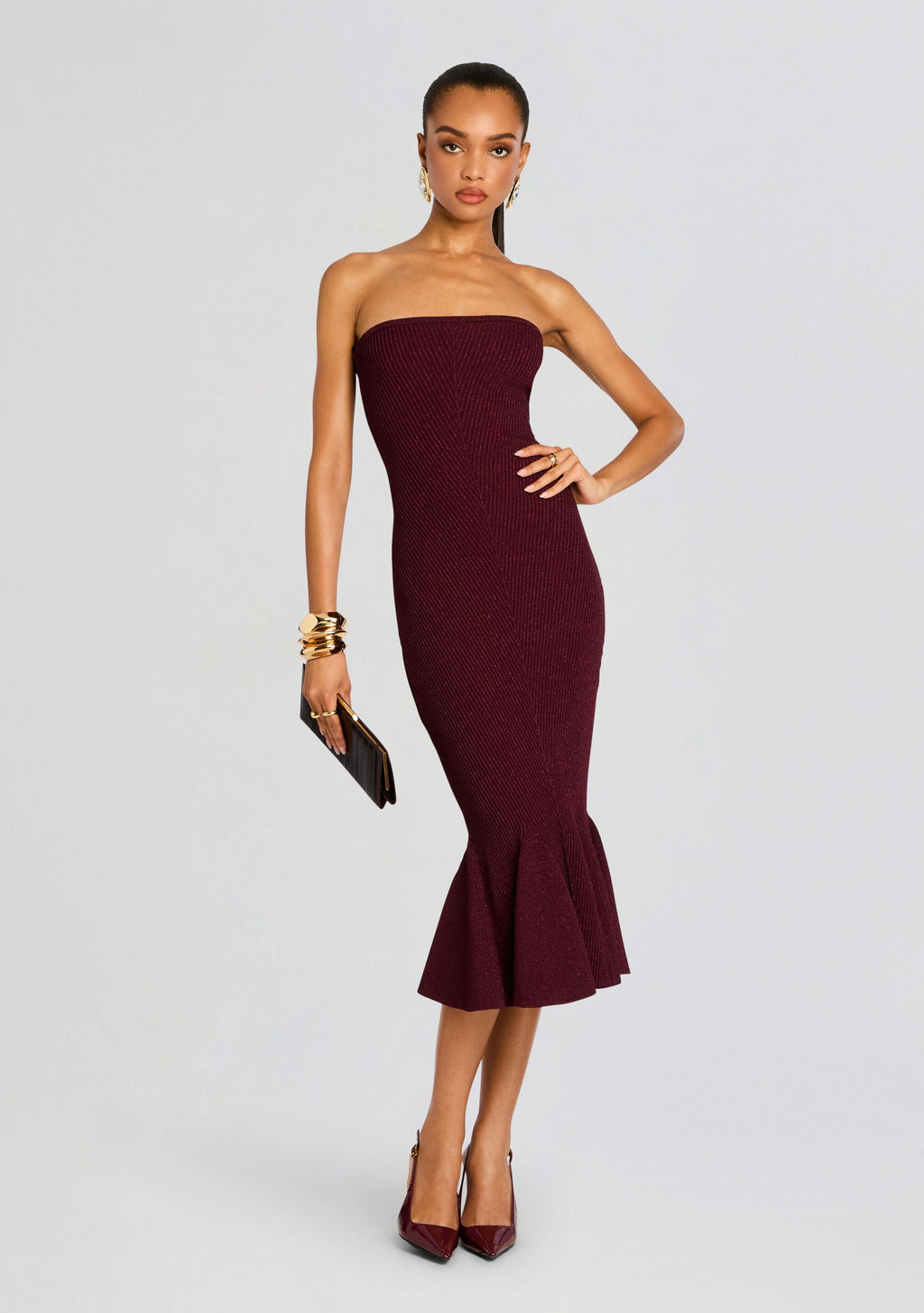 Blerina Metallic Knit Dress by retrofête in Metallic Port, product image 5