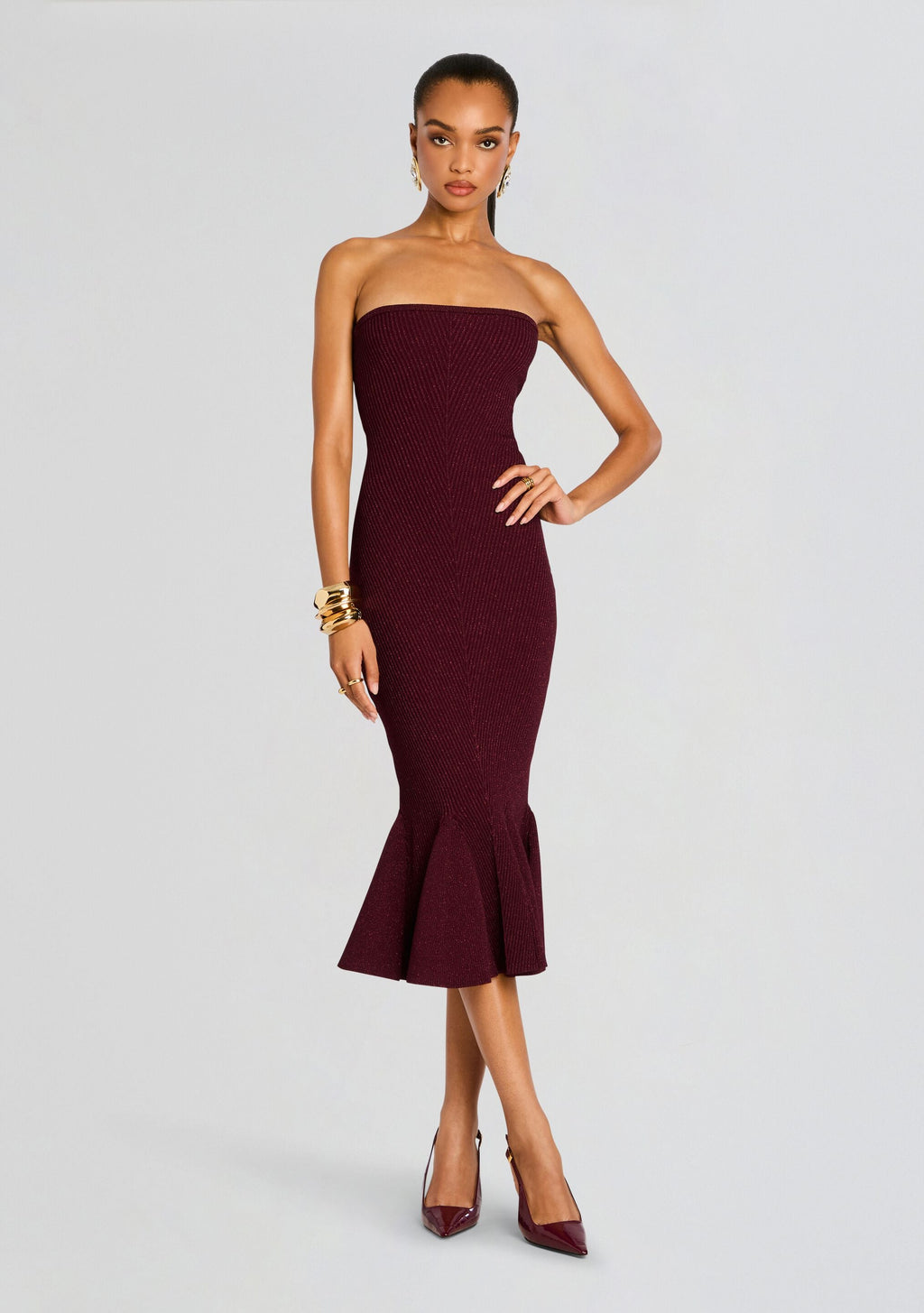 Blerina Metallic Knit Dress by retrofête in Metallic Port, product image 1