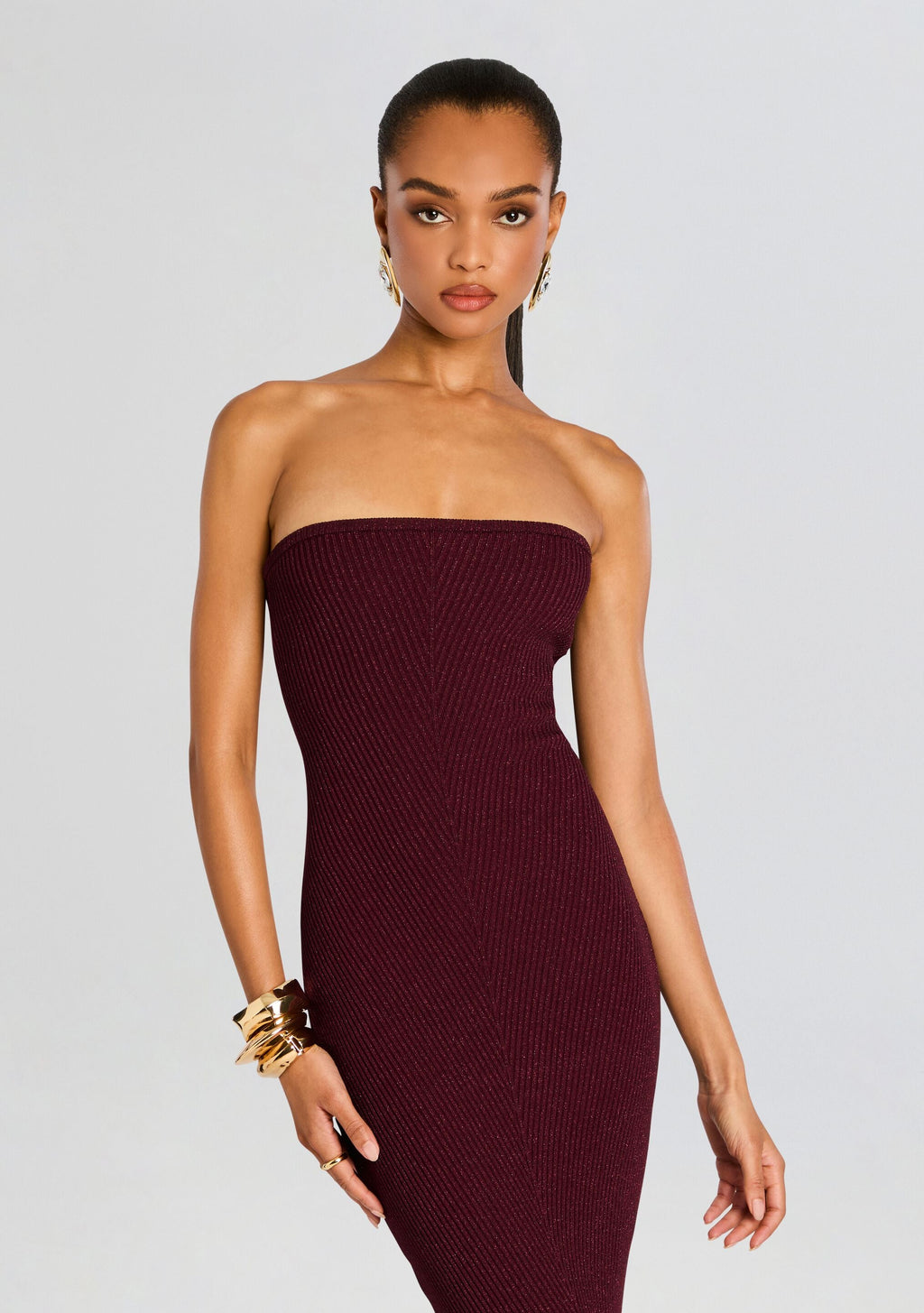 Blerina Metallic Knit Dress by retrofête in Metallic Port, product image 2