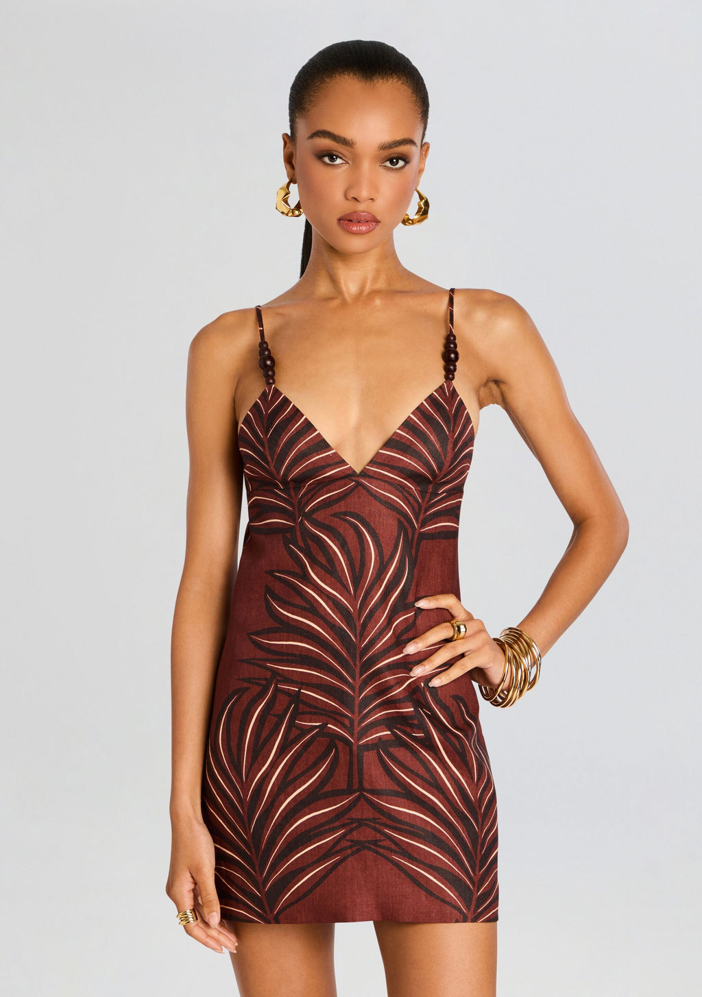 Cataleya Linen Dress by retrofête in Brown Leaves, product image 5
