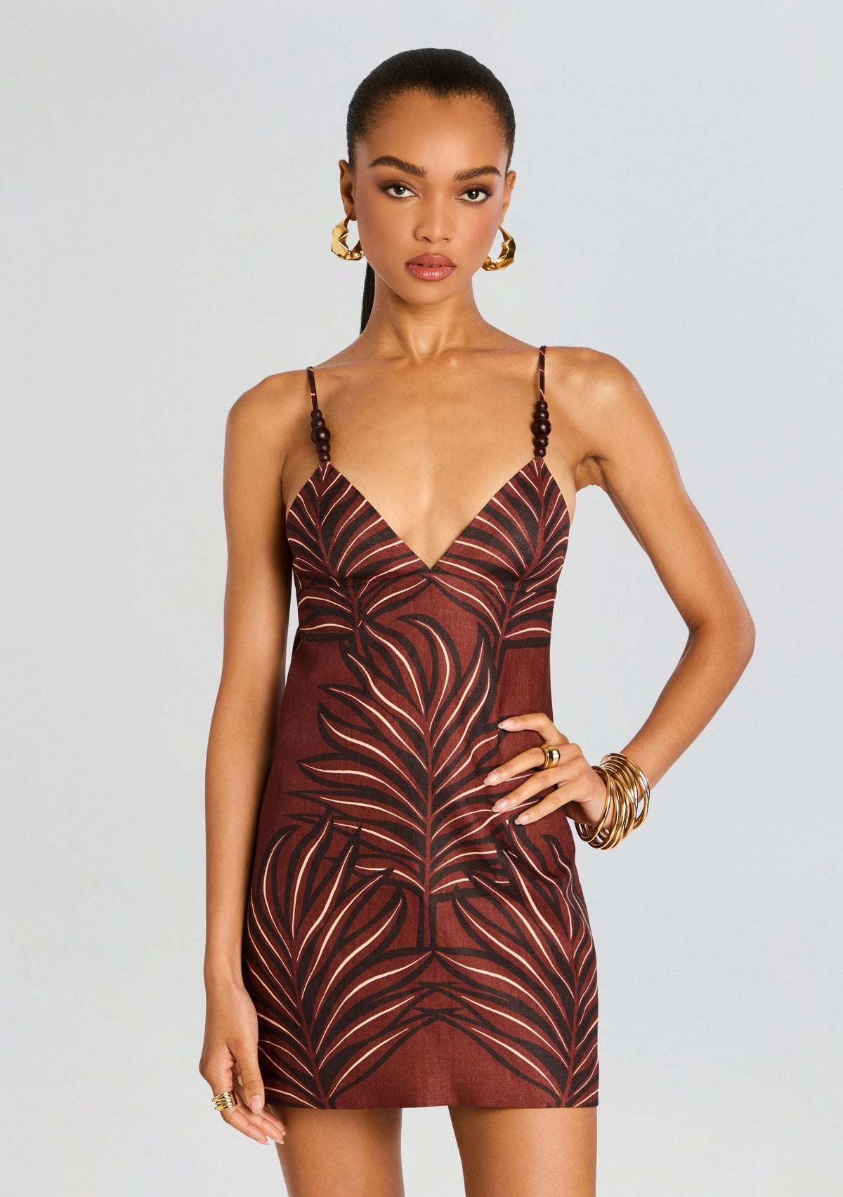 Cataleya Linen Dress by retrofête in Brown Leaves, product image 5