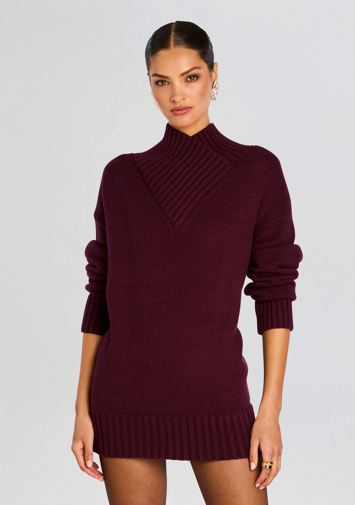 Dessa Chunky Knit Sweater Dress by SEROYA in Merlot, product image 5