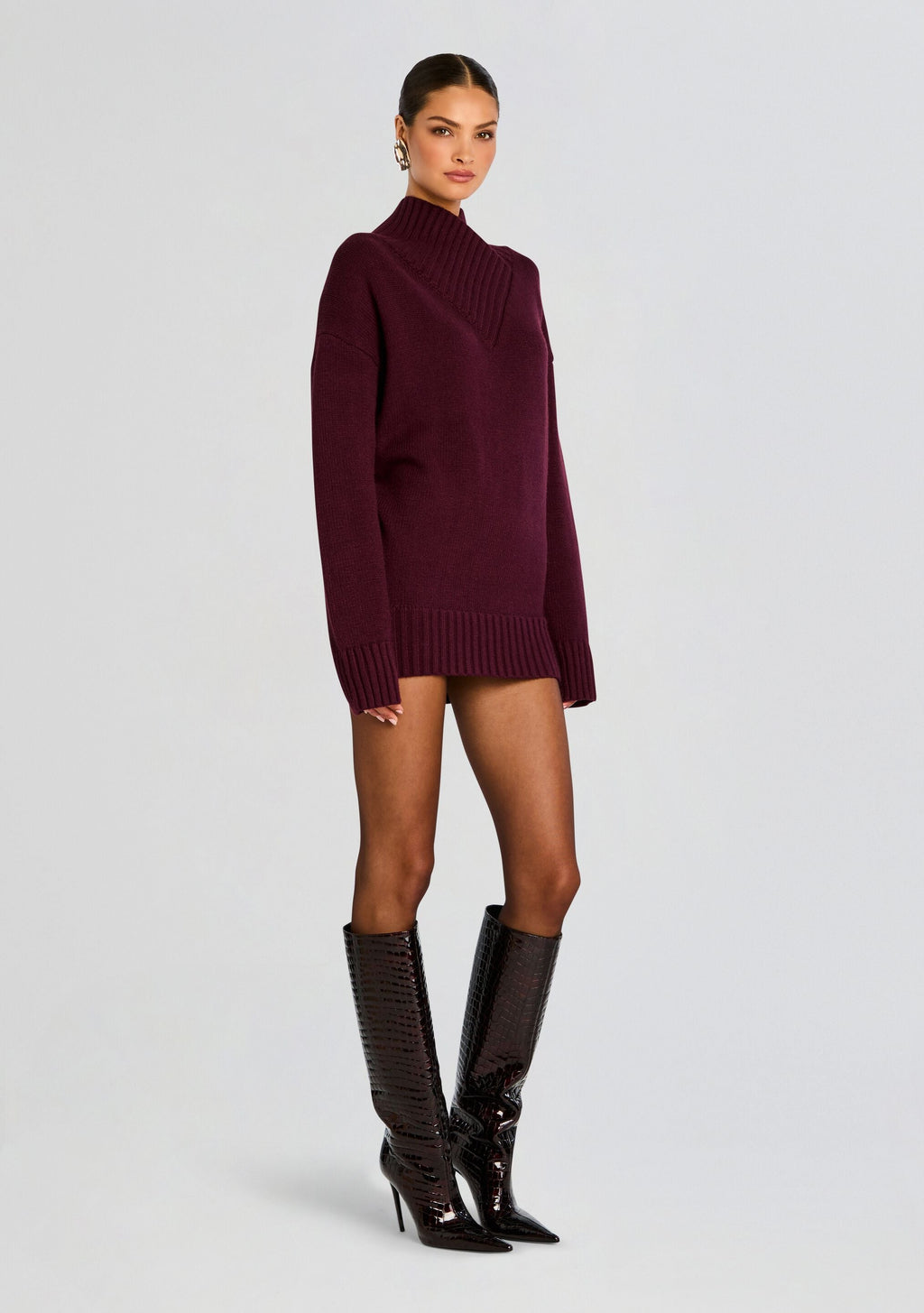 Dessa Chunky Knit Sweater Dress by SEROYA in Merlot, product image 3