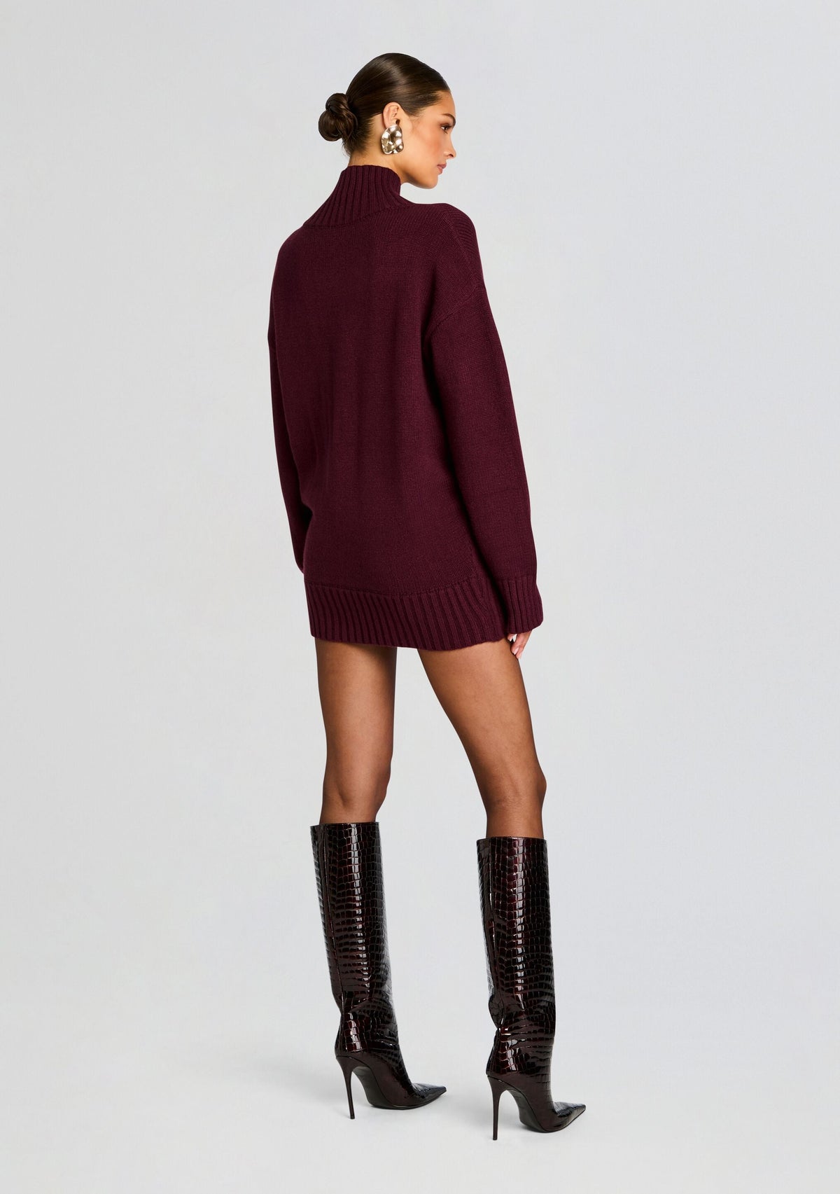 Dessa Chunky Knit Sweater Dress by SEROYA in Merlot, product image 4