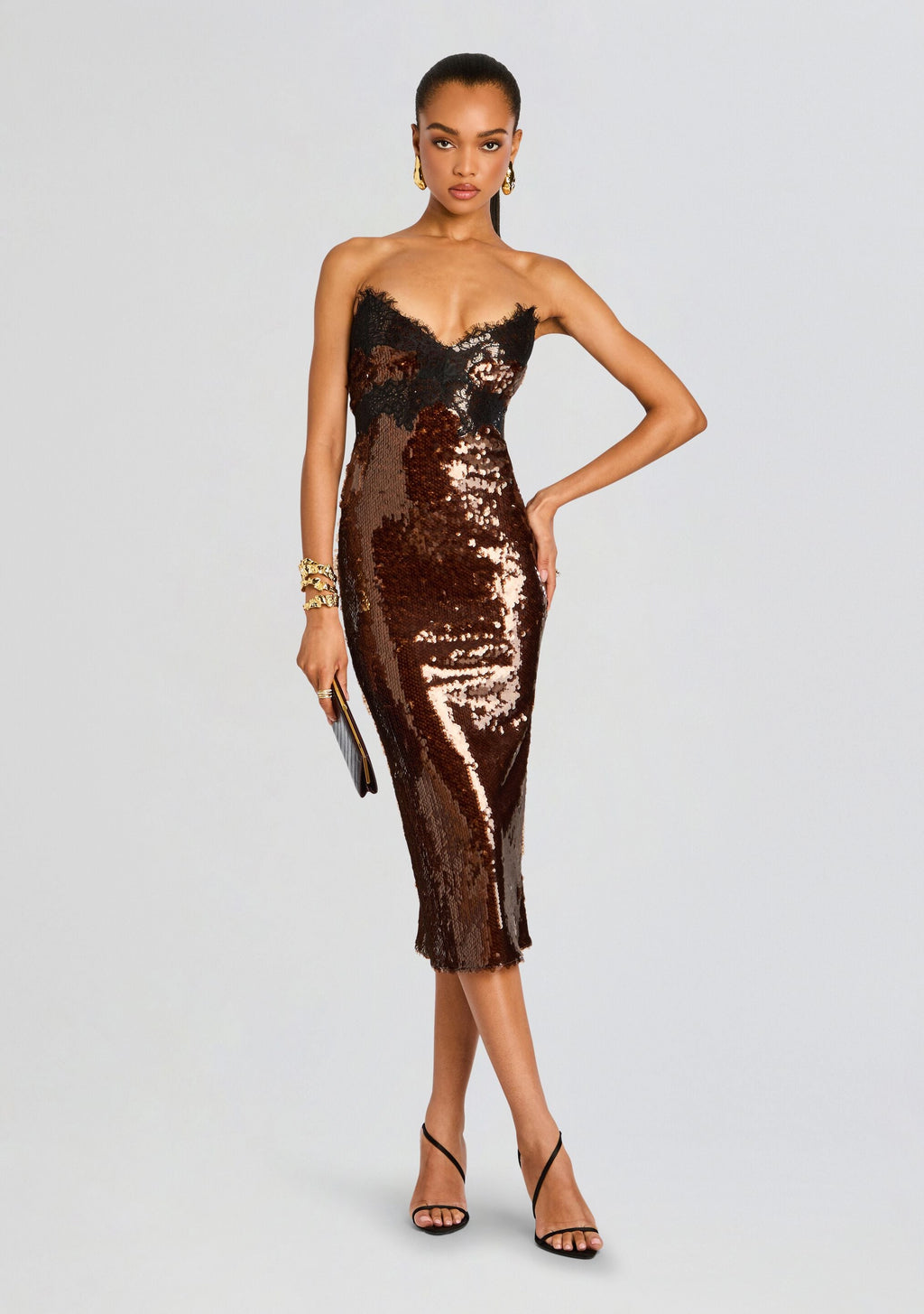 Ellen Sequin Dress by retrofête in Deep Brown, product image 1