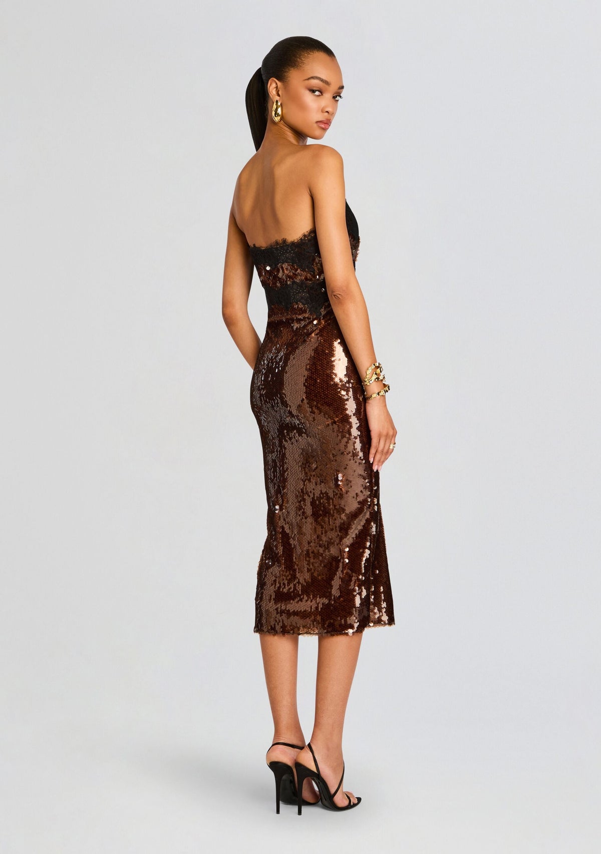 Ellen Sequin Dress by retrofête in Deep Brown, product image 4