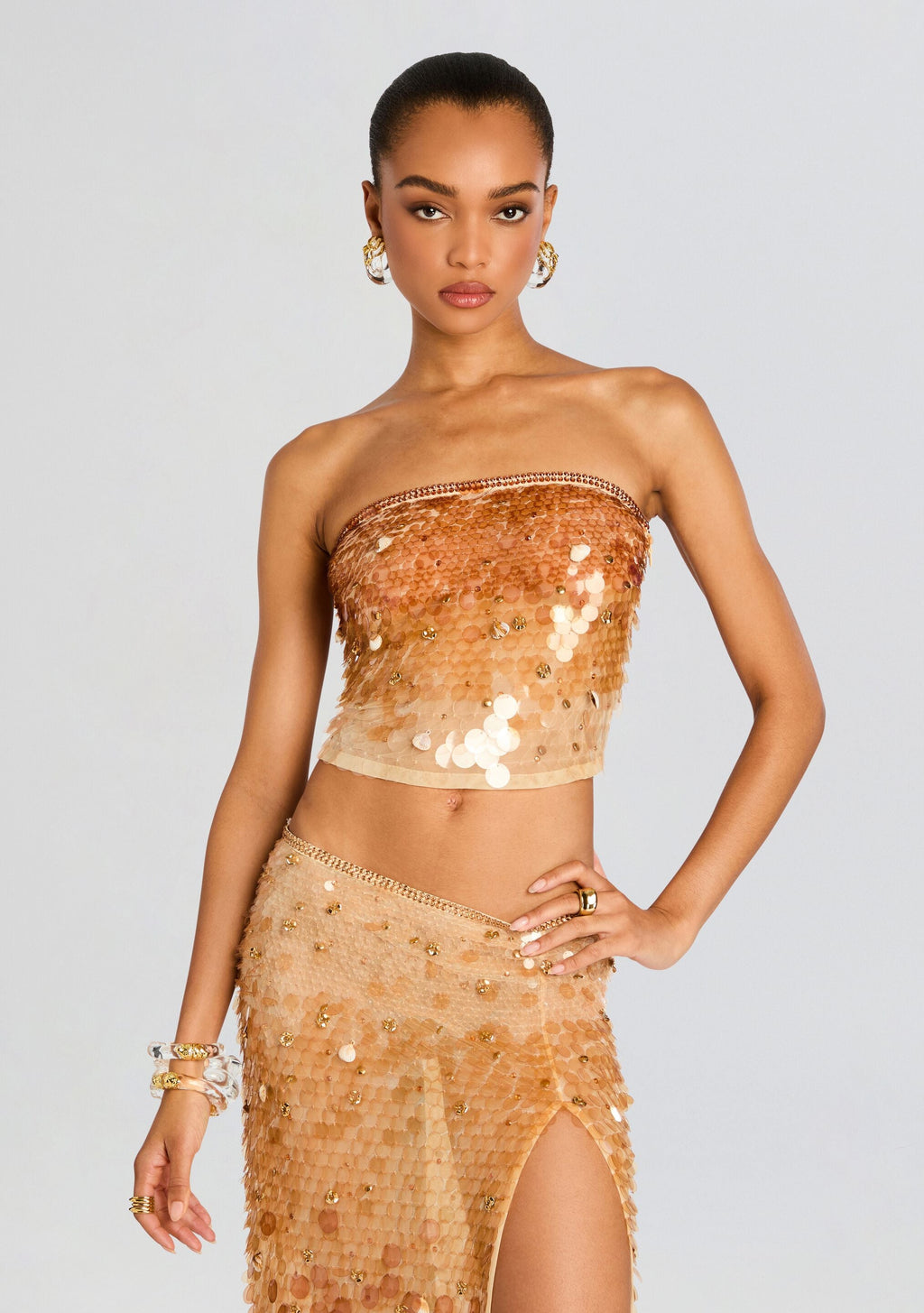 Janelle Sequin Top by retrofête in LightChampagne/Brown, product image 1