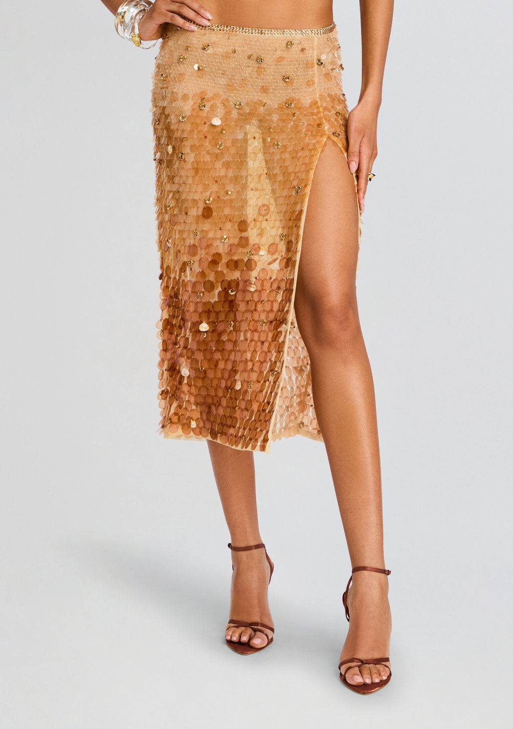Nellie Sequin Skirt by retrofête in LightChampagne/Brown, product image 1