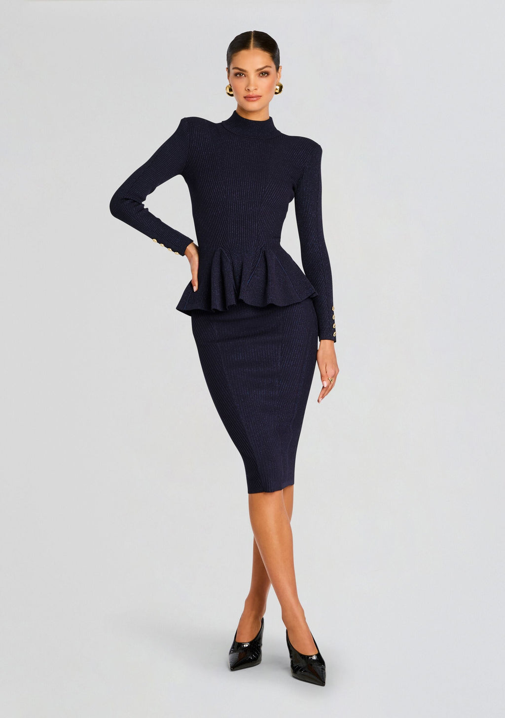 Sidra Metallic Knit Skirt by retrofête in Metallic Ink, product image 2