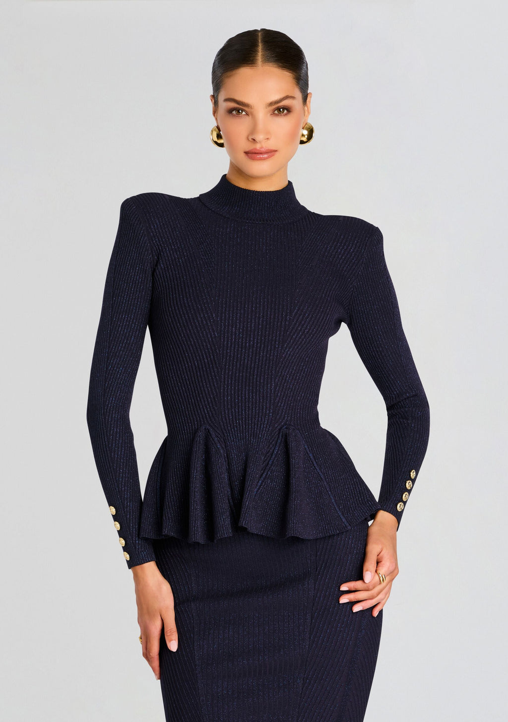 Kasha Metallic Knit Top by retrofête in Metallic Ink, product image 1