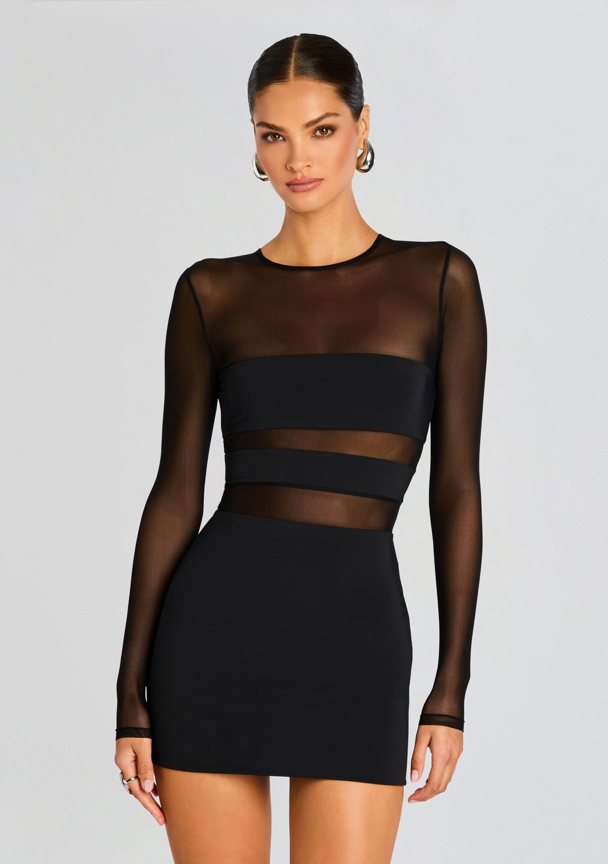 Lars Mesh Mini Dress by SEROYA in Black, product image 5