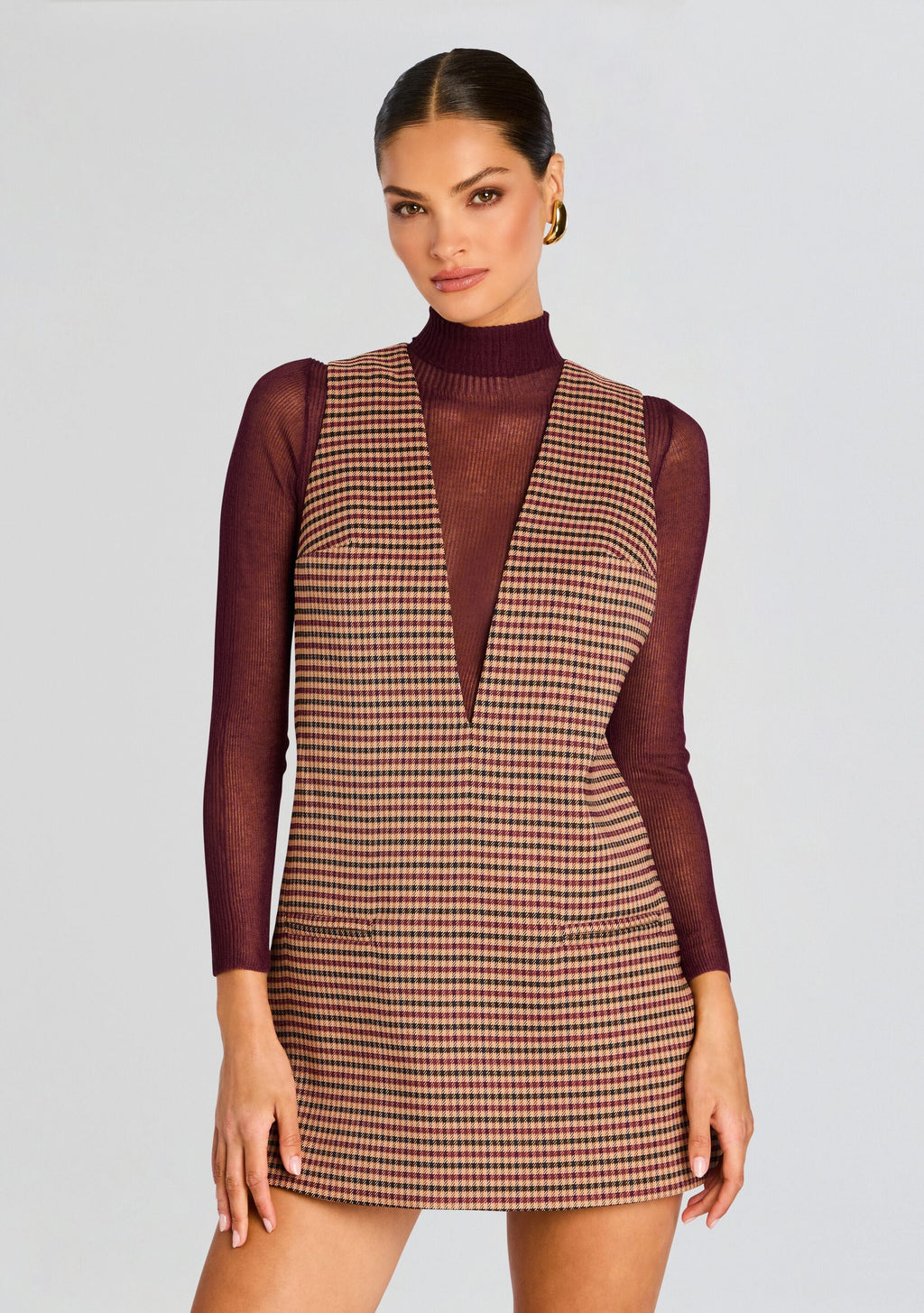 Maxine Mini A-Line Dress by SEROYA in Camel Houndstooth, product image 5