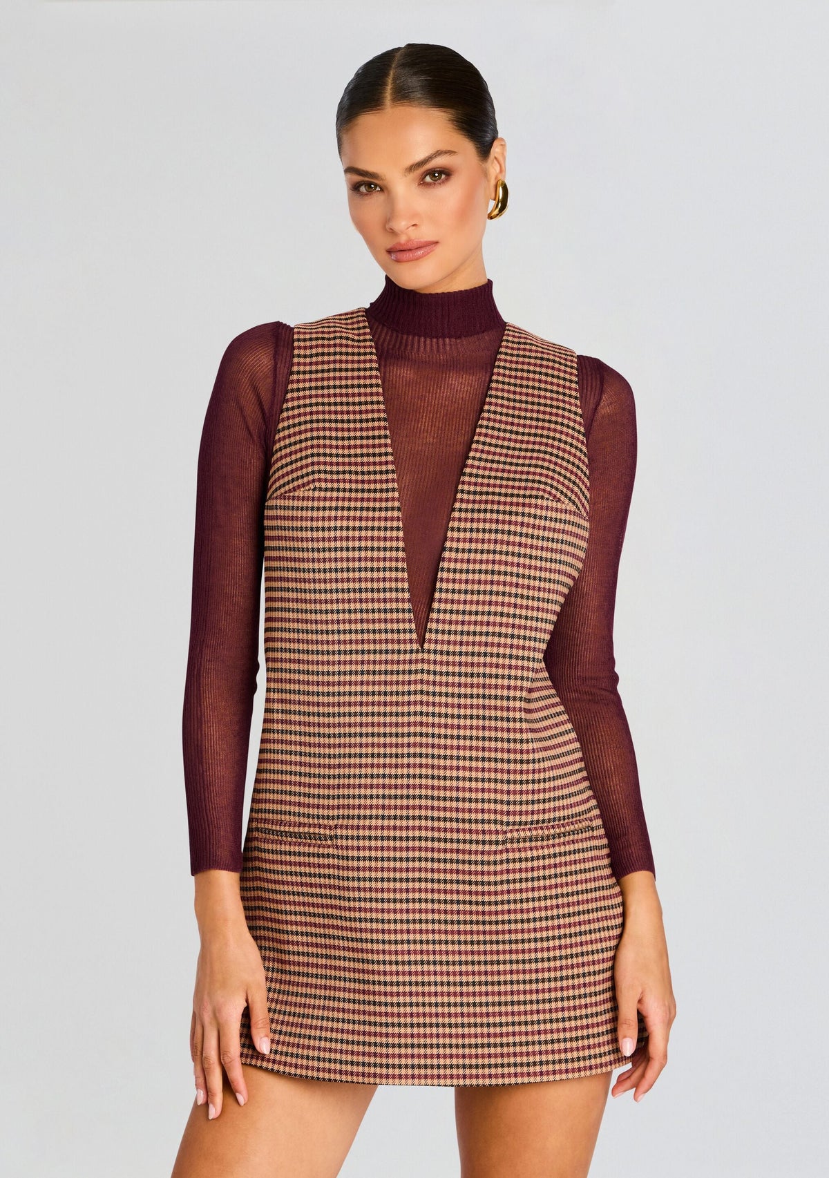 Maxine Mini A-Line Dress by SEROYA in Camel Houndstooth, product image 5