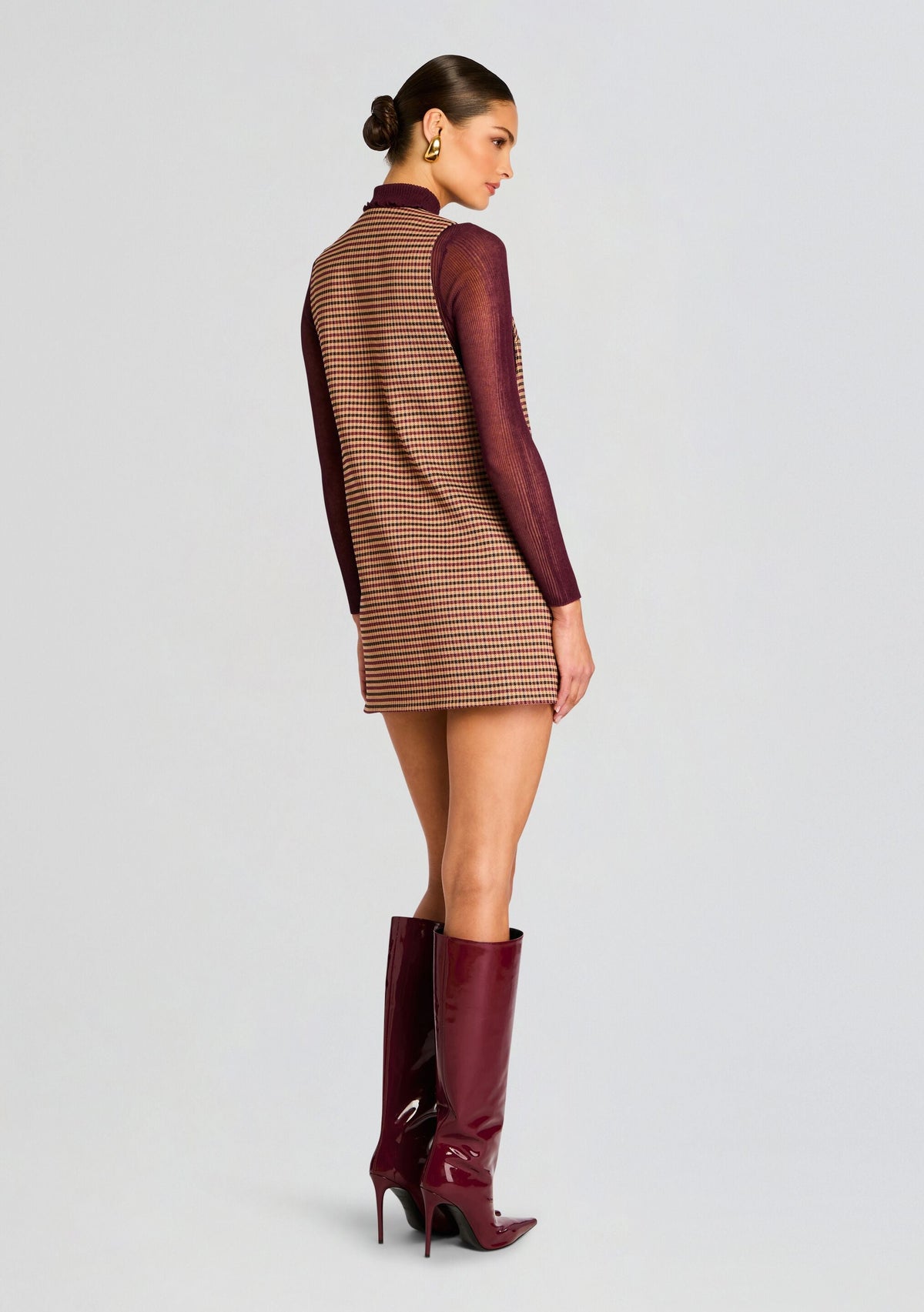 Maxine Mini A-Line Dress by SEROYA in Camel Houndstooth, product image 4