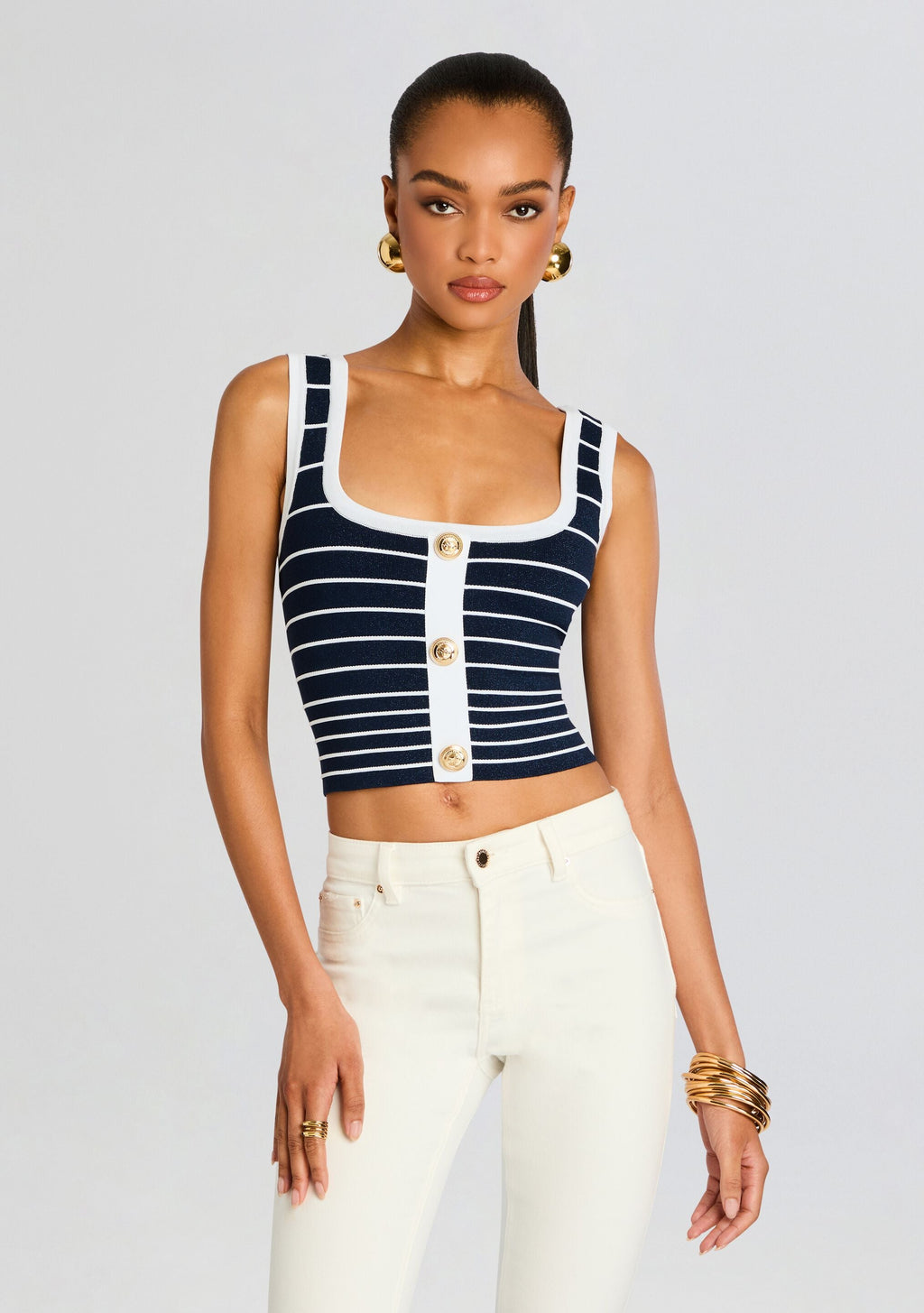 Zadie Metallic Knit Top by retrofête in Metallic Navy/White, product image 1