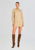 Cab Cable Knit Hoodie Dress by SEROYA in Tan, product image 1