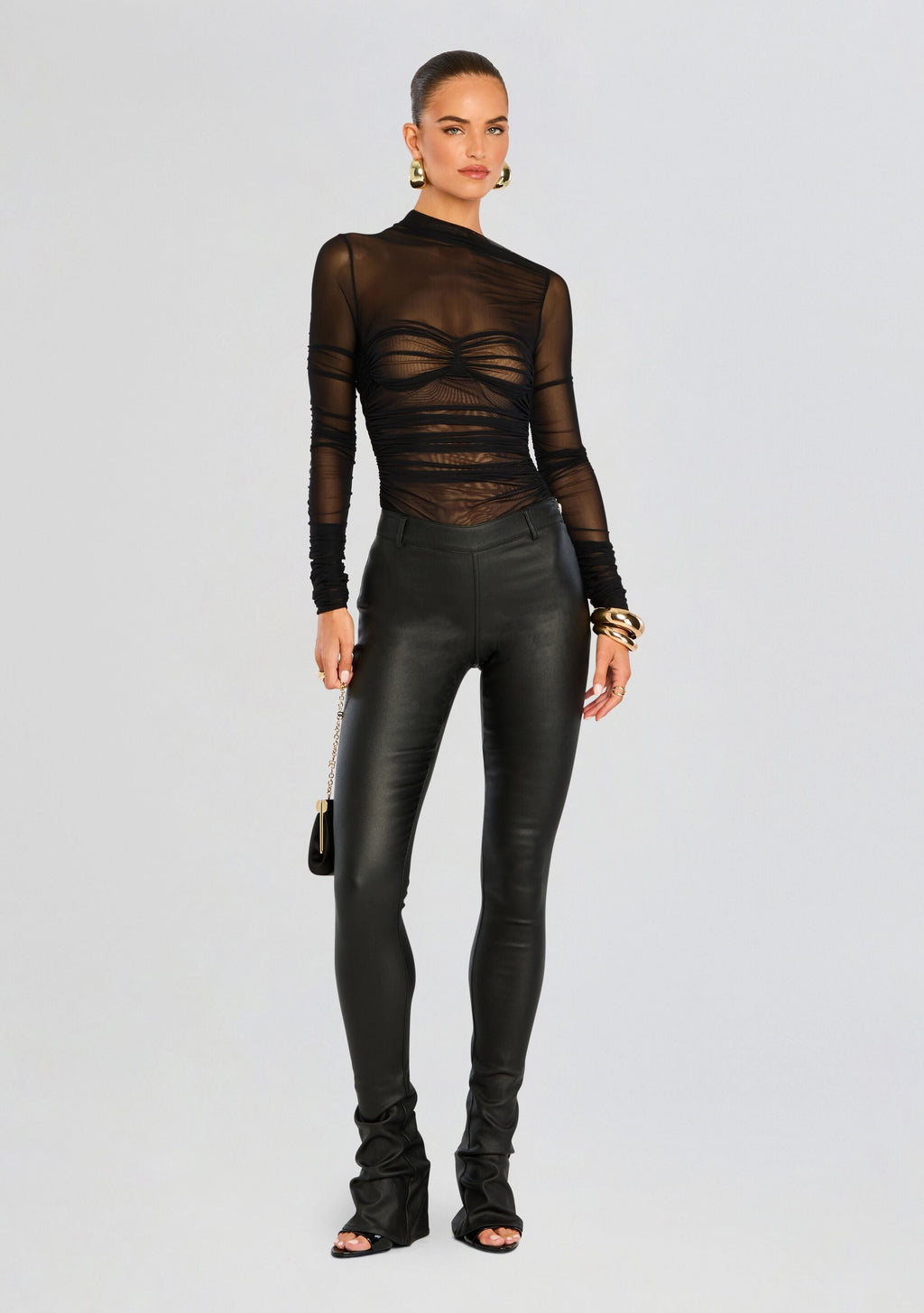 Mila Ruched Bodysuit with Asymetric Neck by SEROYA in Black, product image 5
