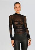 Mila Ruched Bodysuit with Asymetric Neck by SEROYA in Black, product image 1