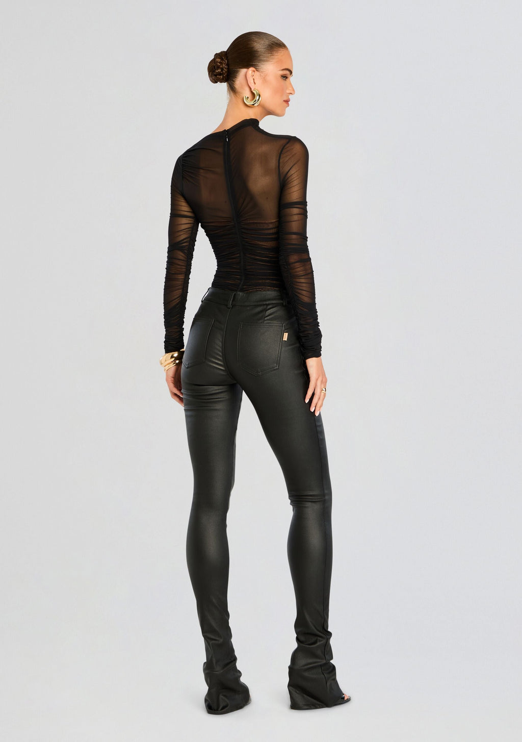 Mila Ruched Bodysuit with Asymetric Neck by SEROYA in Black, product image 4