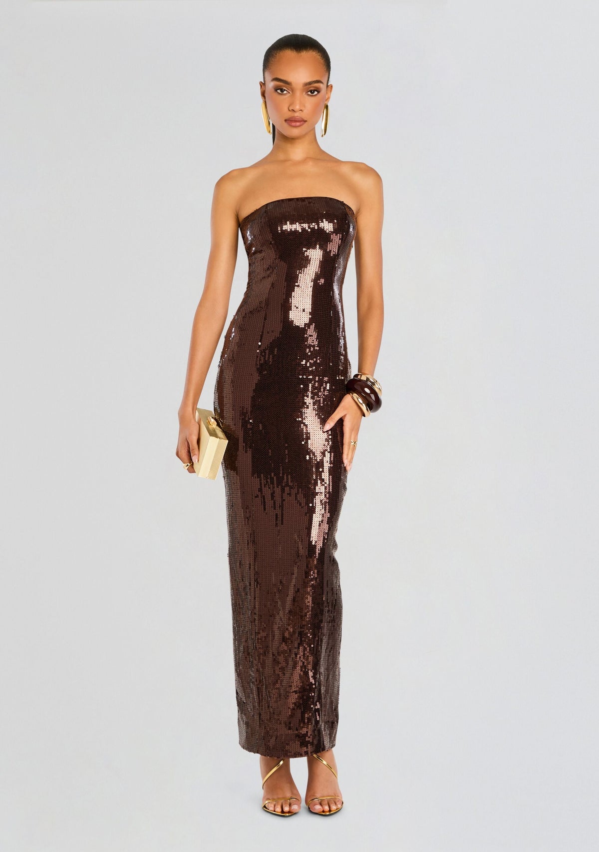 Ember Sequin Dress by retrofête in Dark Chocolate, product image 1