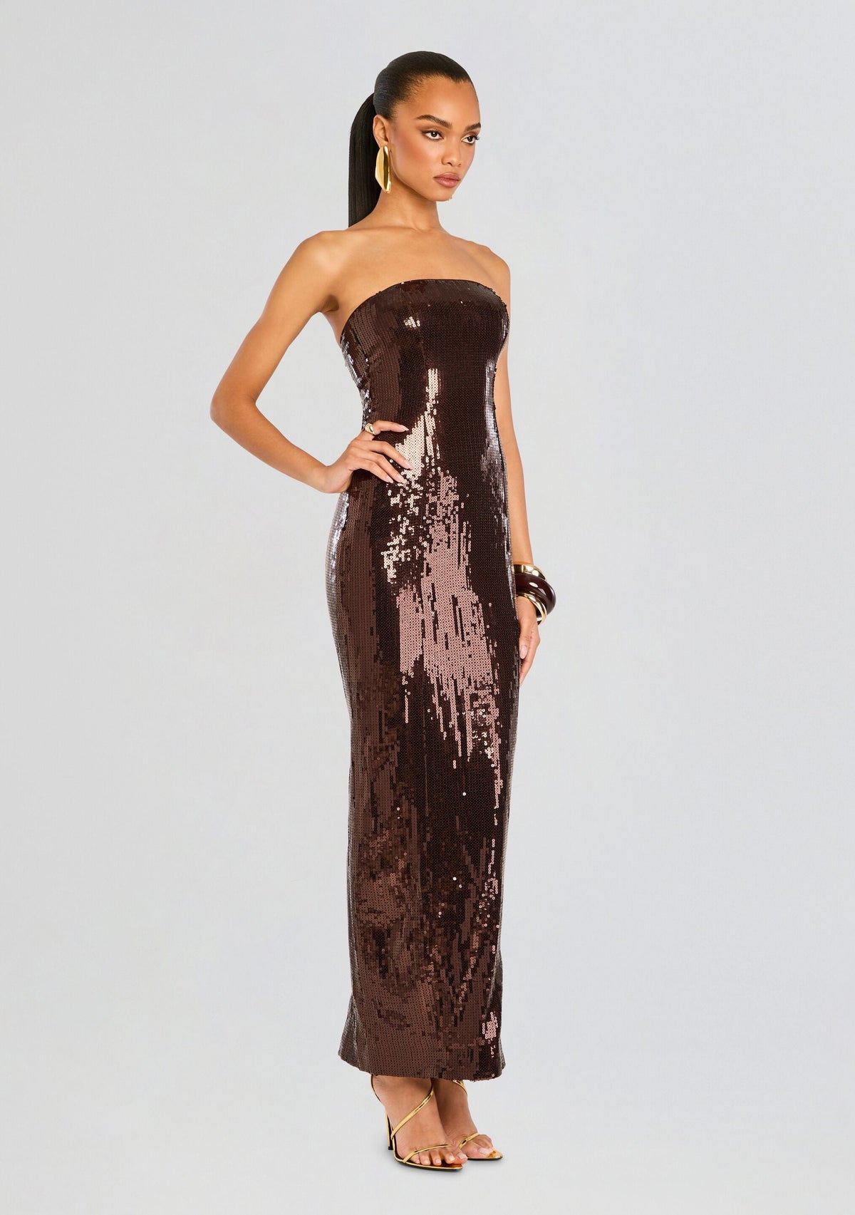 Ember Sequin Dress by retrofête in Dark Chocolate, product image 3