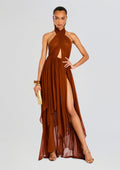 Ina Silk Chiffon Dress by retrofête in Caramel, product image 1