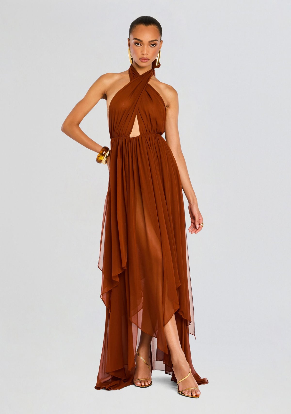 Ina Silk Chiffon Dress by retrofête in Caramel, product image 5
